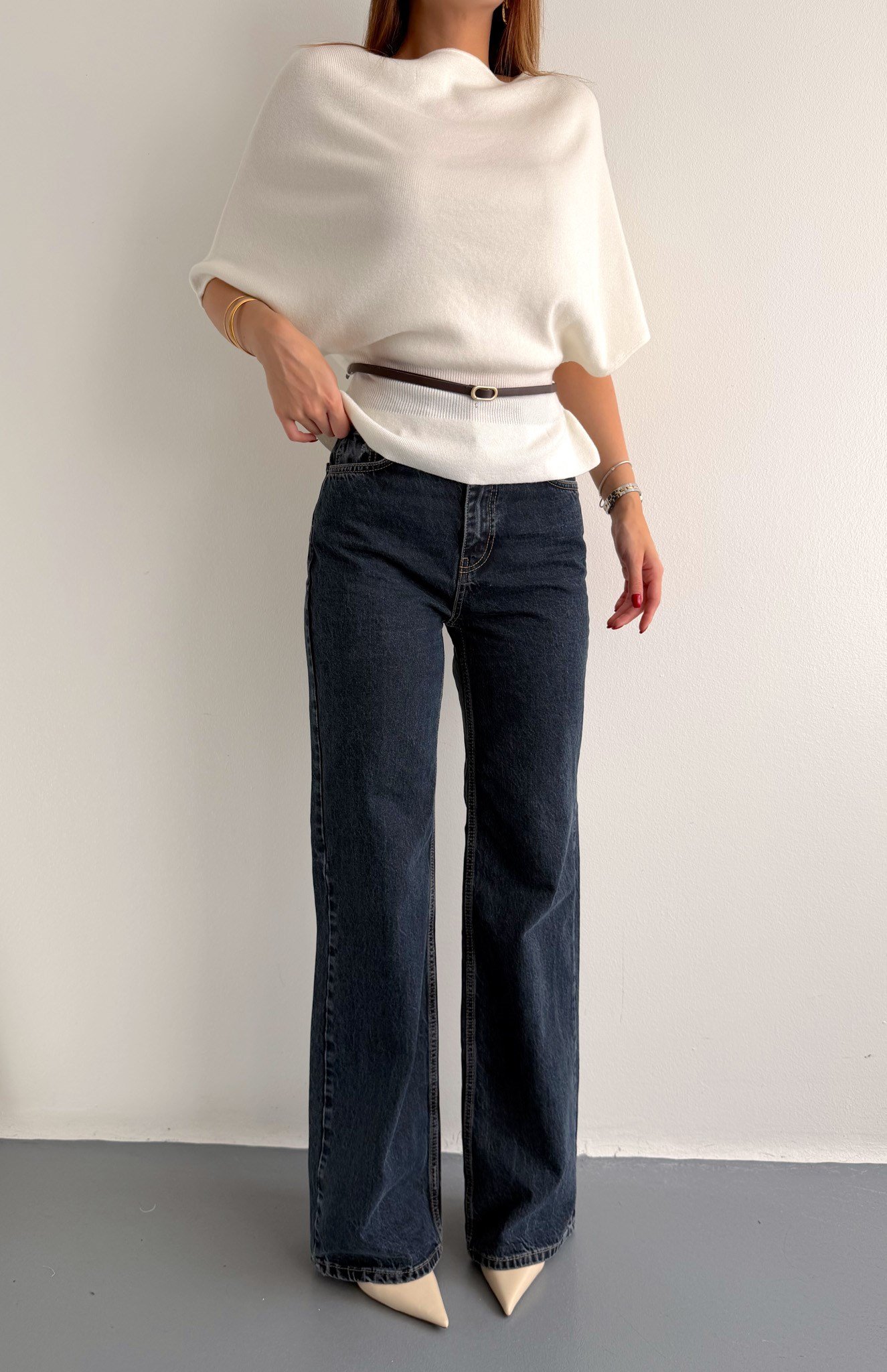 Blue Black Wideleg Pantolon LACİVERT