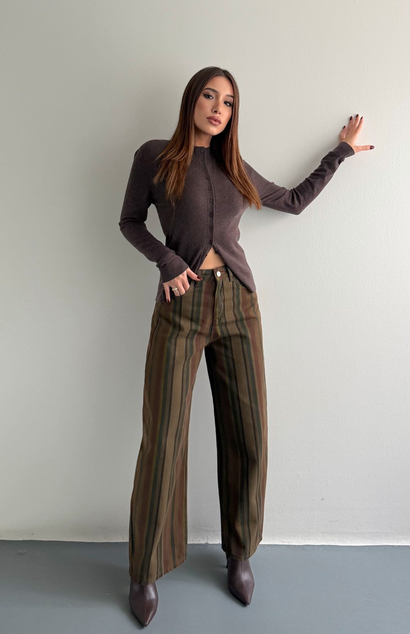 Çizgili Gabardin Pantolon HAKİ