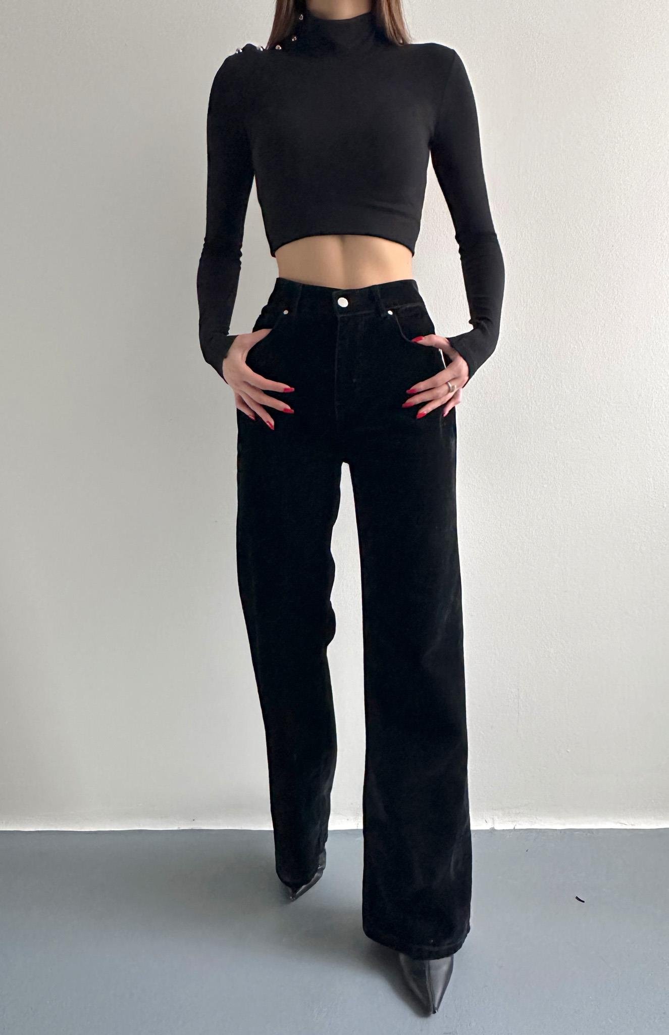 Flok Kaplama Wideleg Pantolon SİYAH