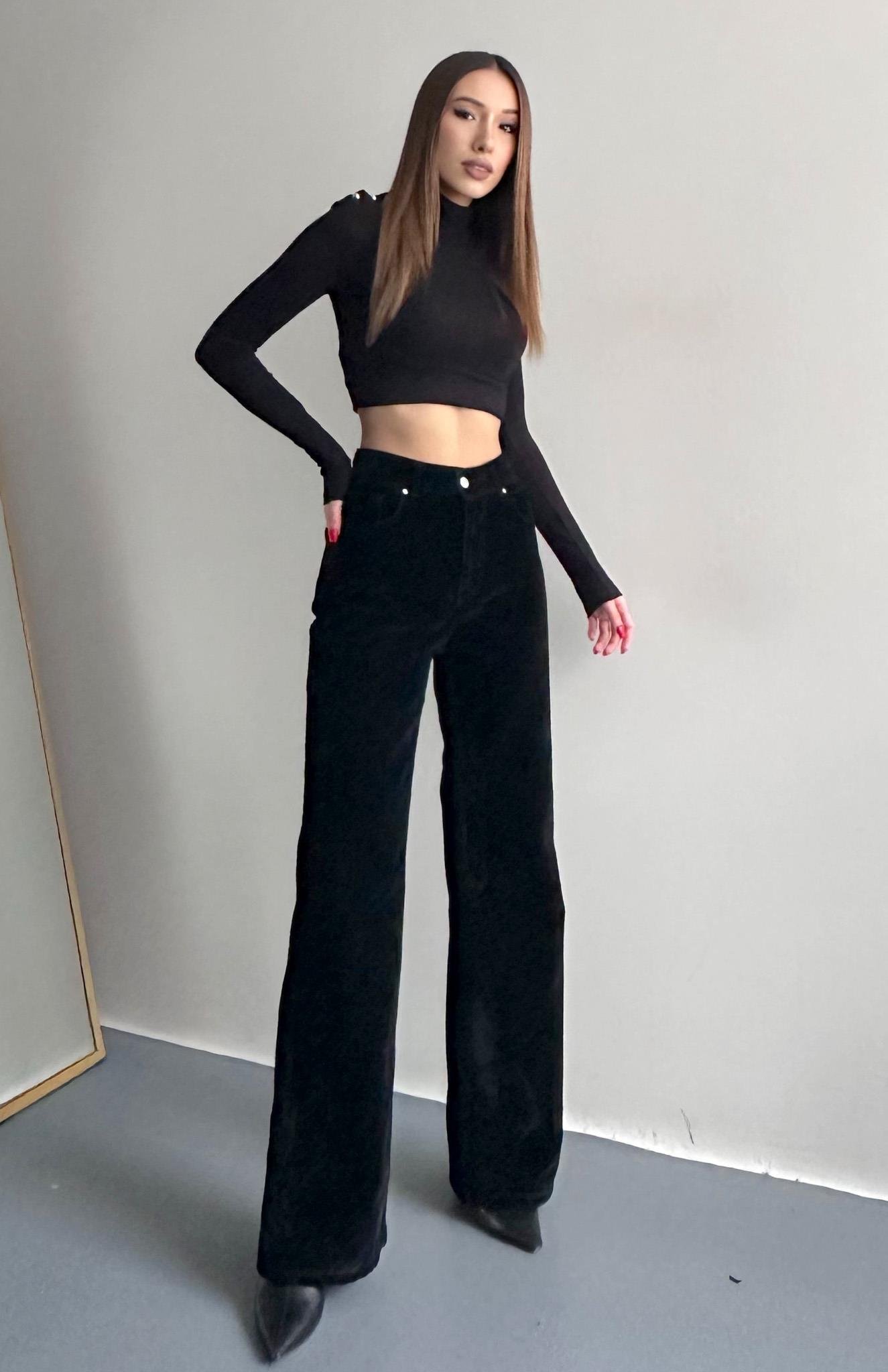 Flok Kaplama Wideleg Pantolon SİYAH