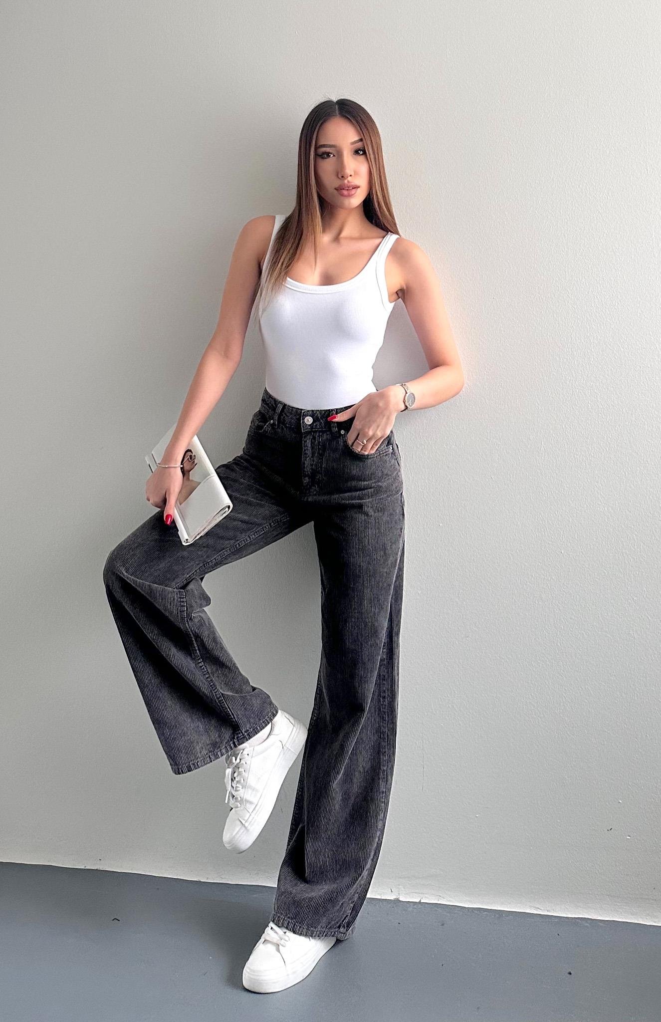 Kar Yıkama Kadife Pantolon SİYAH