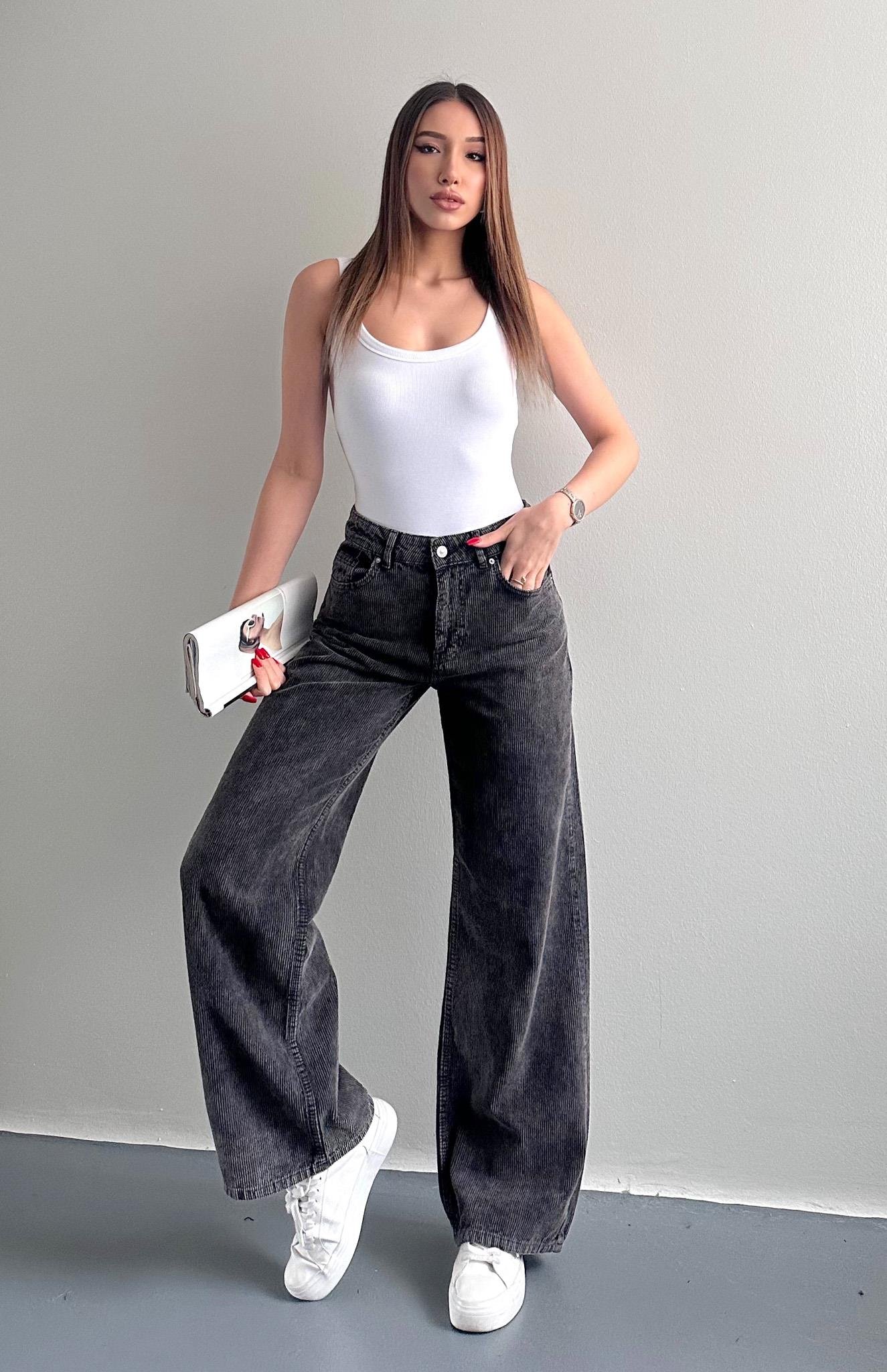 Kar Yıkama Kadife Pantolon SİYAH