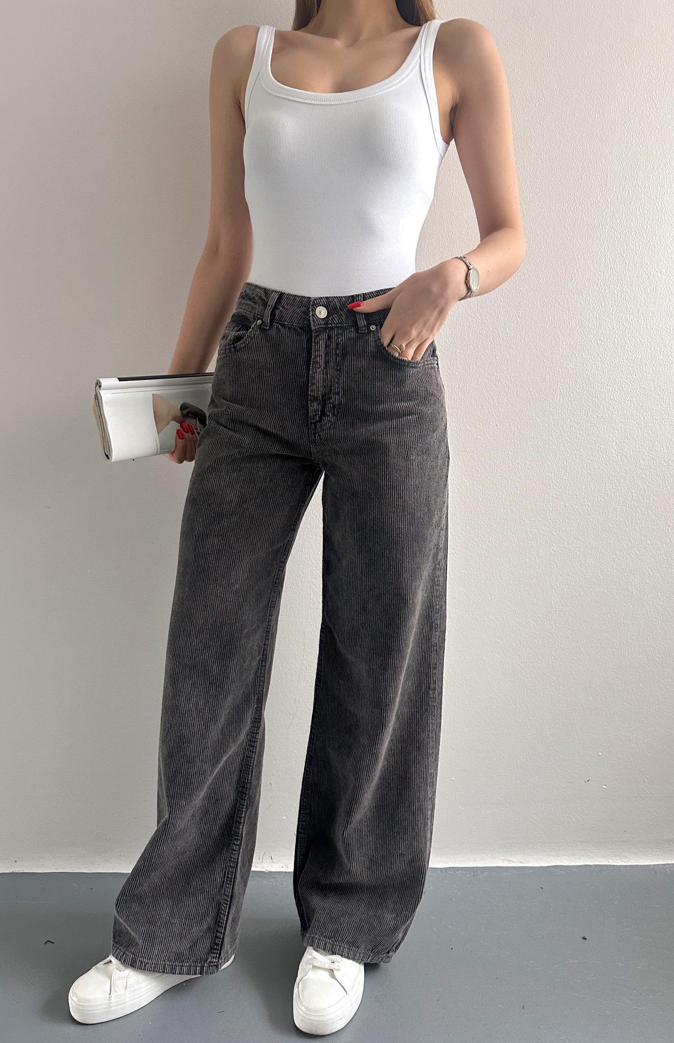 Kar Yıkama Kadife Pantolon SİYAH