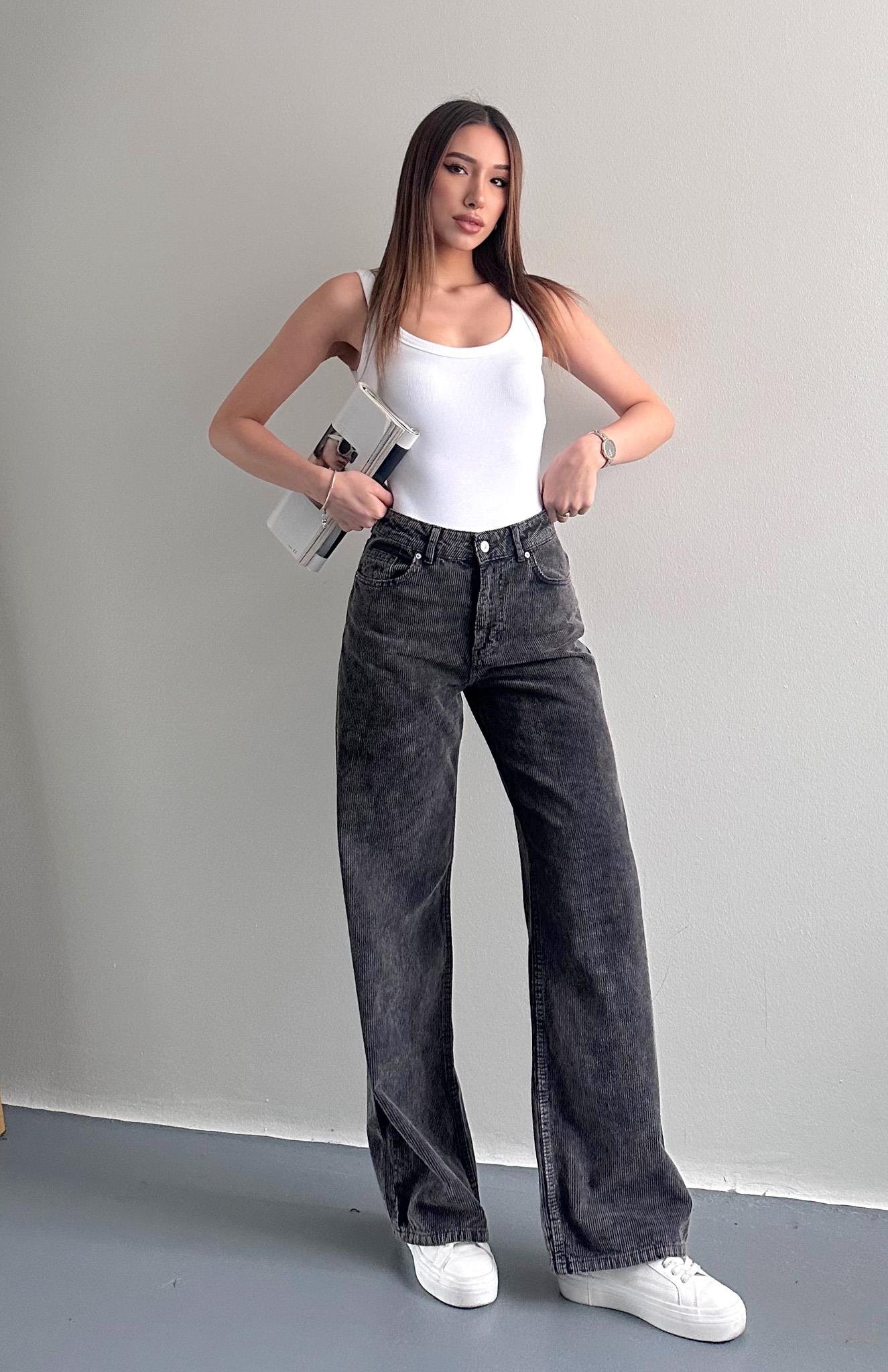 Kar Yıkama Kadife Pantolon SİYAH