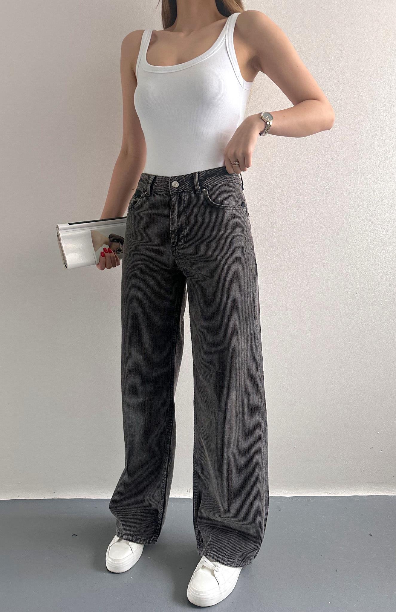 Kar Yıkama Kadife Pantolon SİYAH