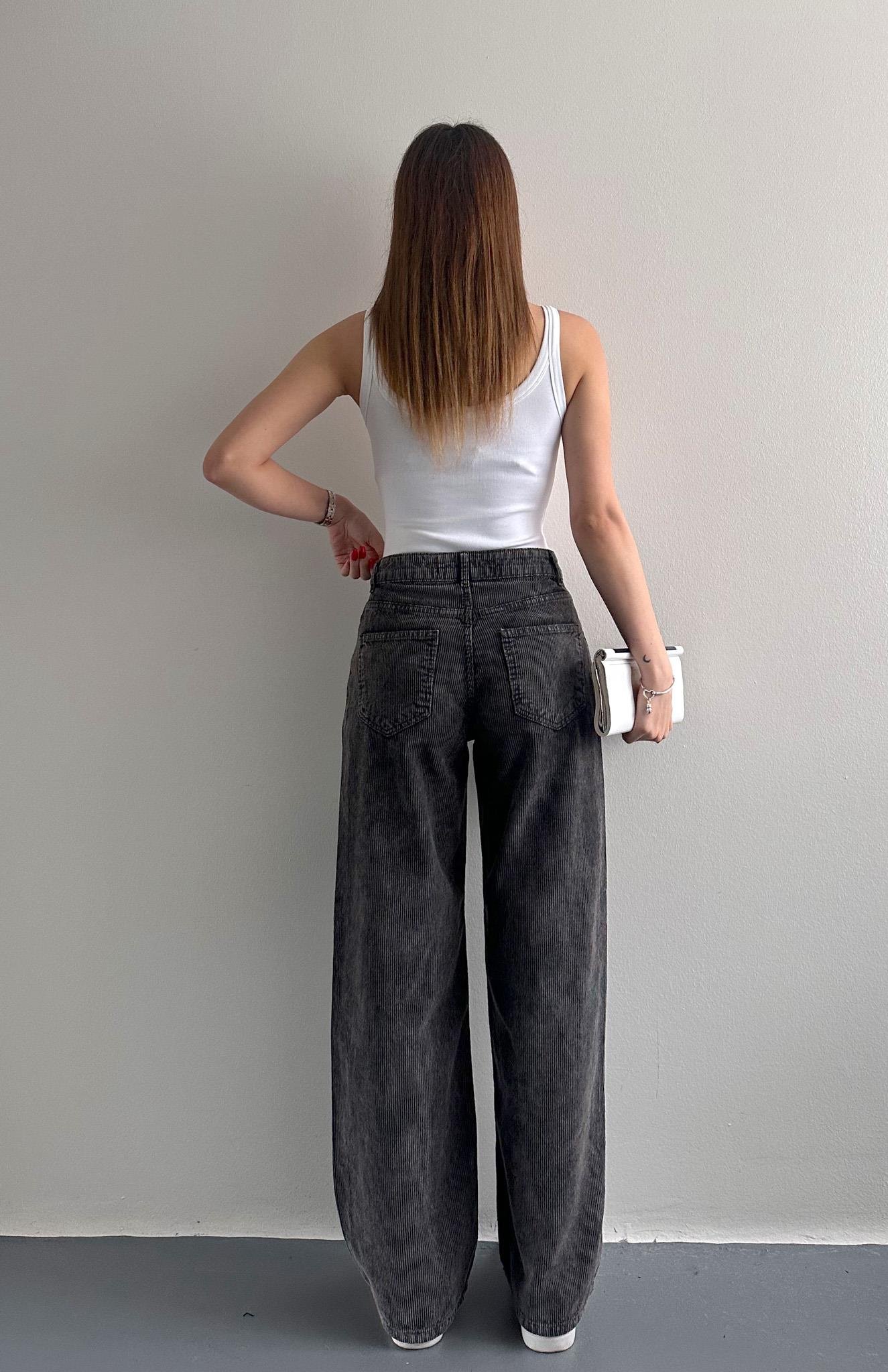 Kar Yıkama Kadife Pantolon SİYAH