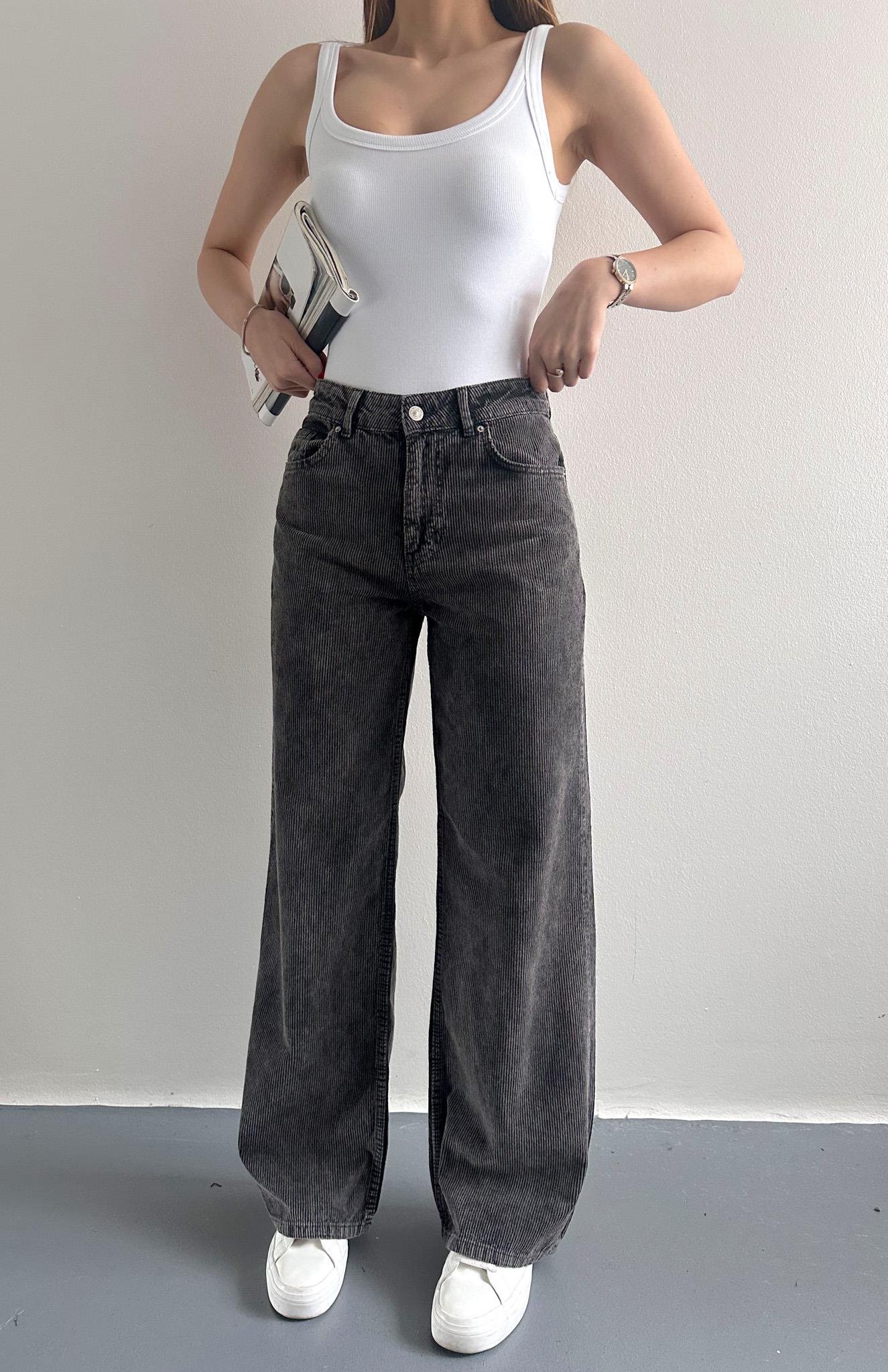 Kar Yıkama Kadife Pantolon SİYAH