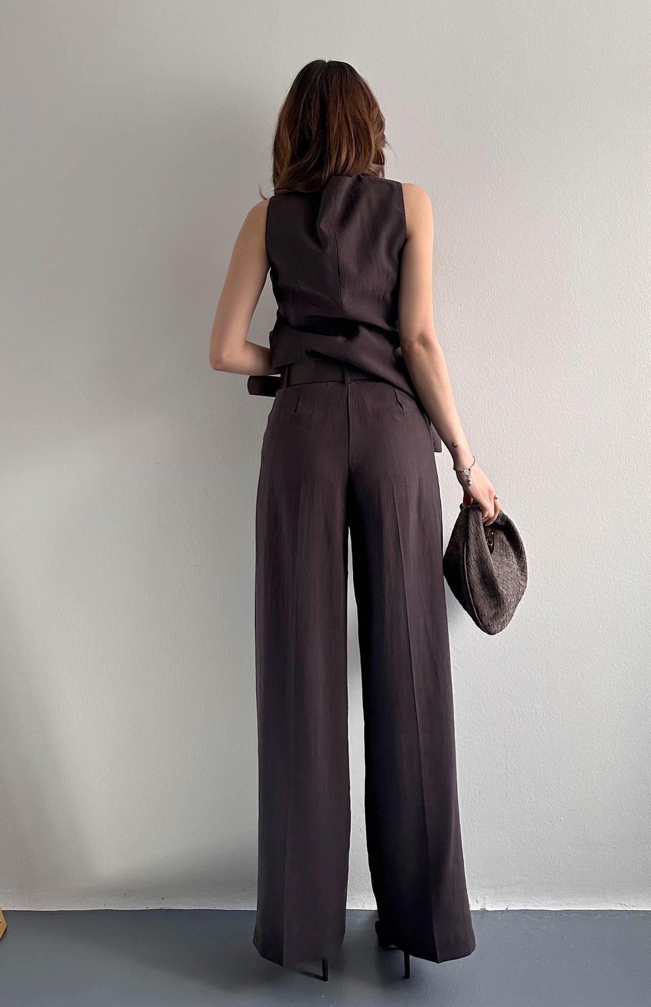 Kemer Detaylı Palazzo Pantolon KAHVERENGİ