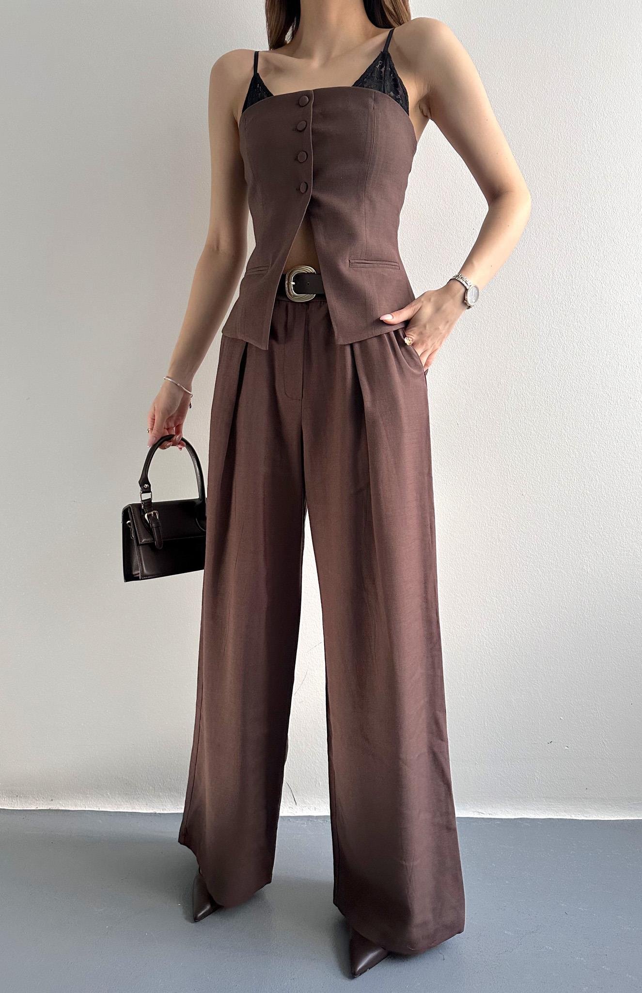 Kemer Detaylı Pantolon KAHVERENGİ