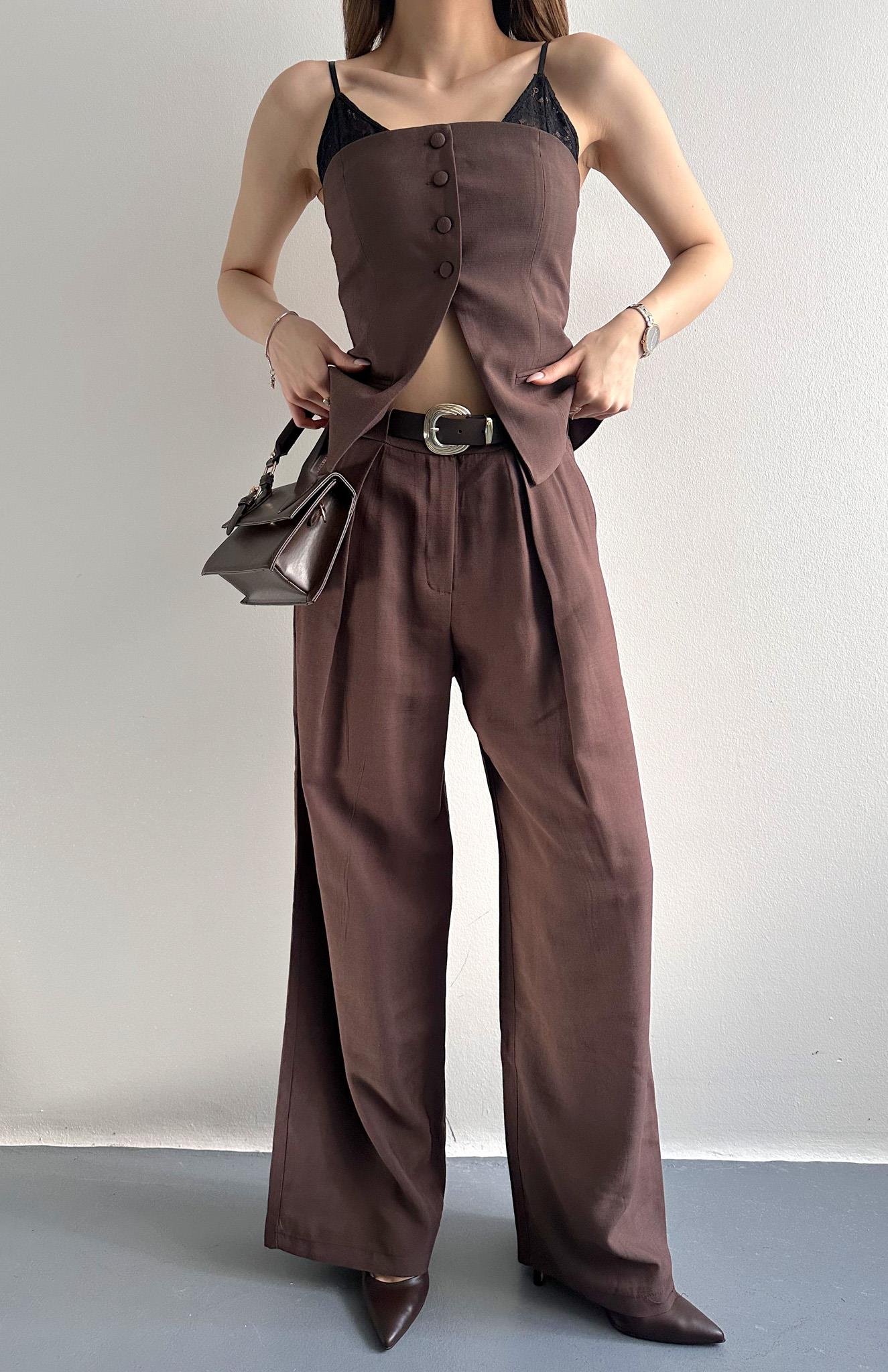 Kemer Detaylı Pantolon KAHVERENGİ