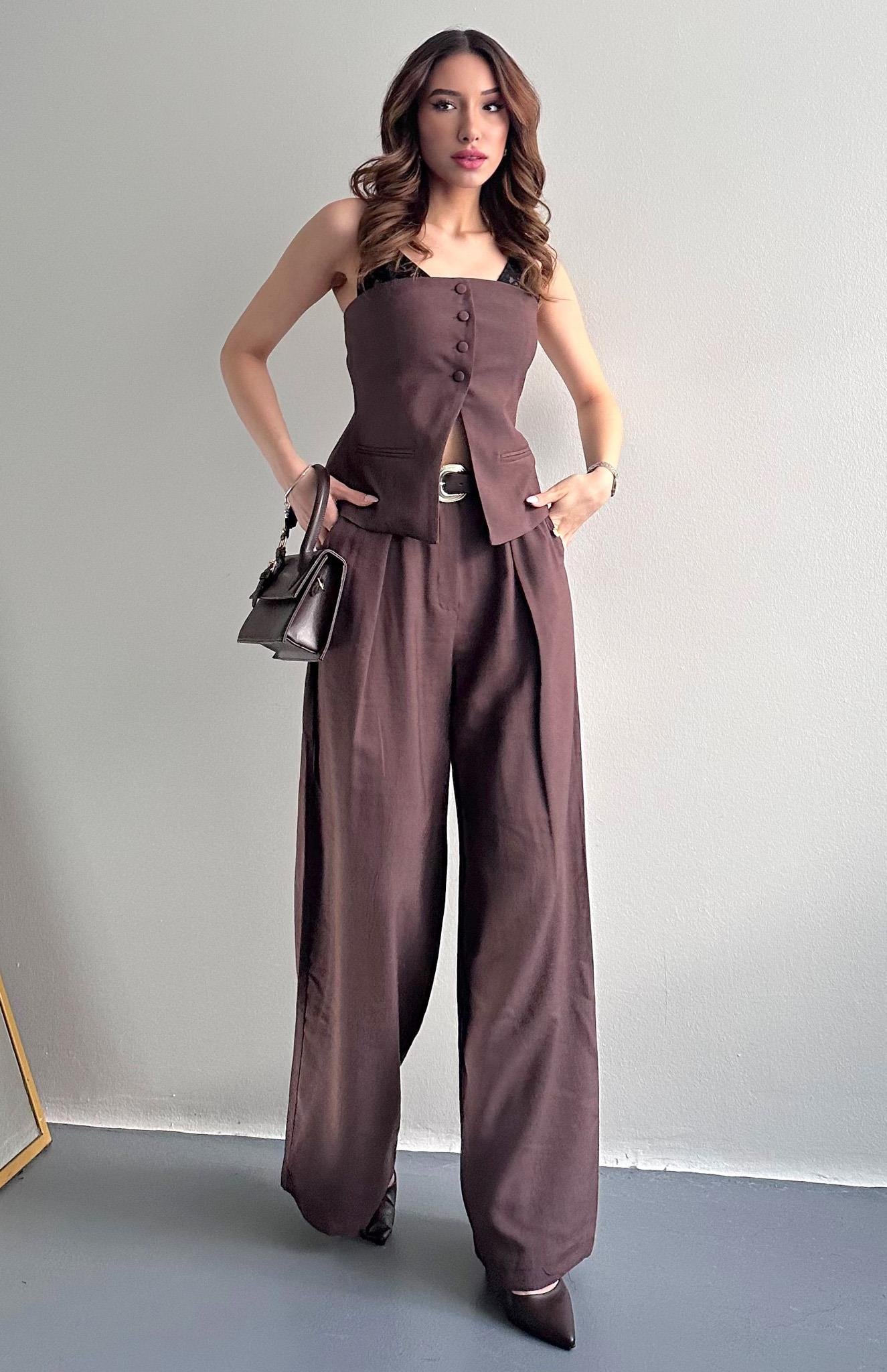 Kemer Detaylı Pantolon KAHVERENGİ