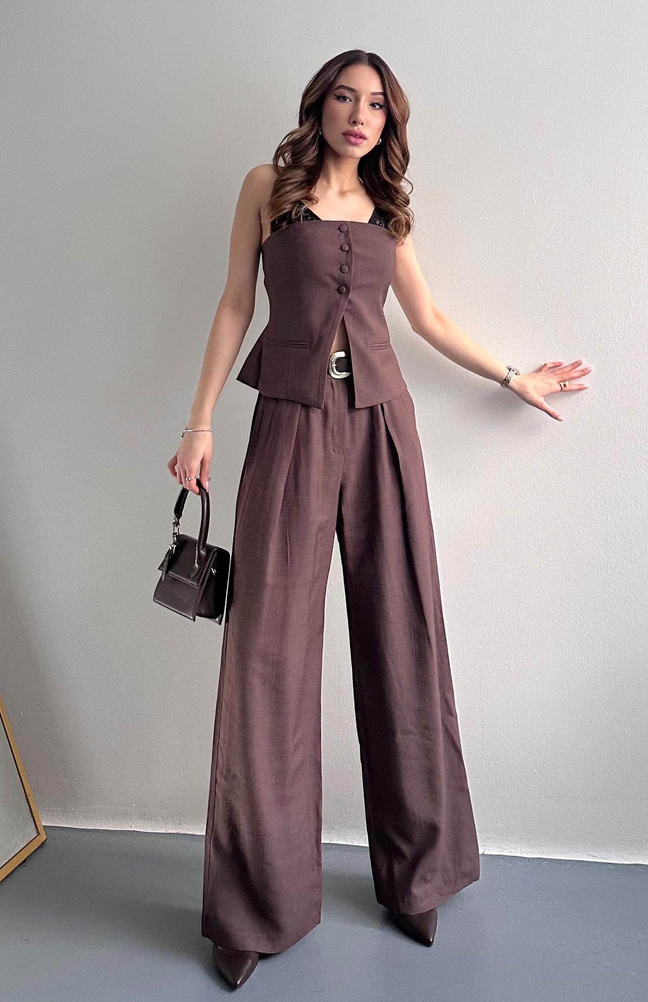 Kemer Detaylı Pantolon KAHVERENGİ