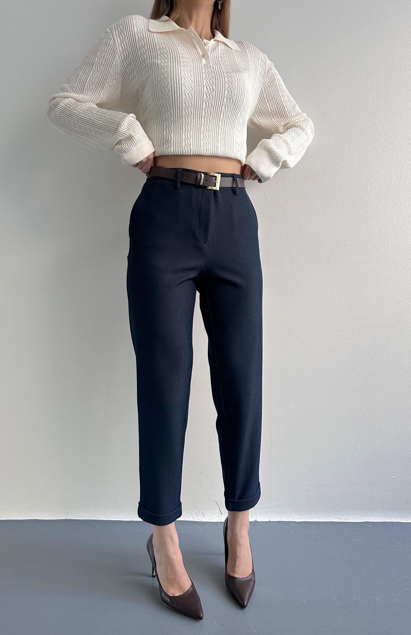 Kemerli Chino Pantolon LACİVERT