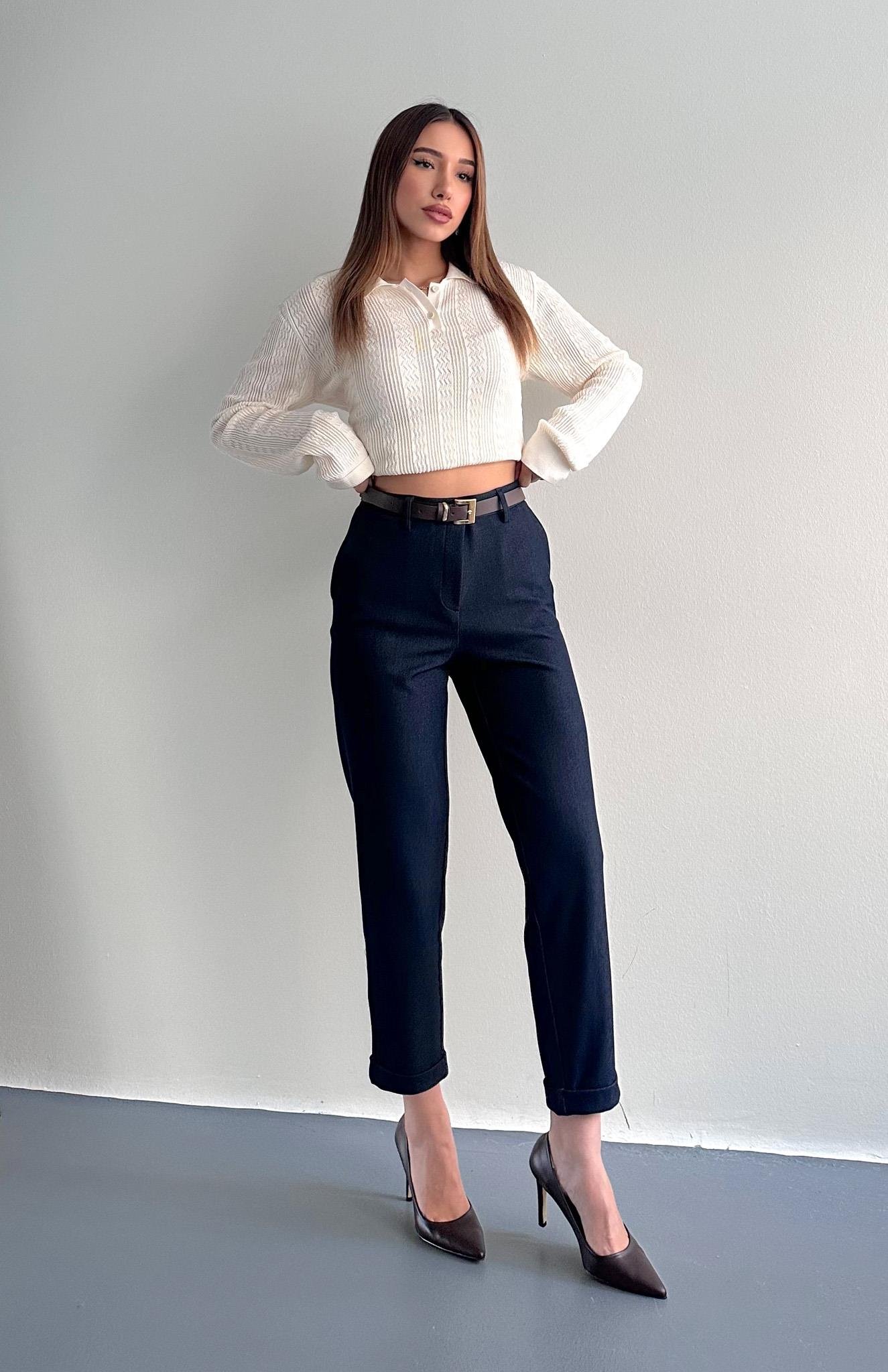 Kemerli Chino Pantolon LACİVERT