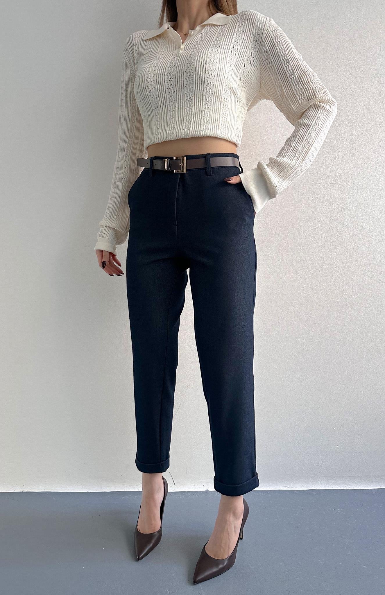 Kemerli Chino Pantolon LACİVERT