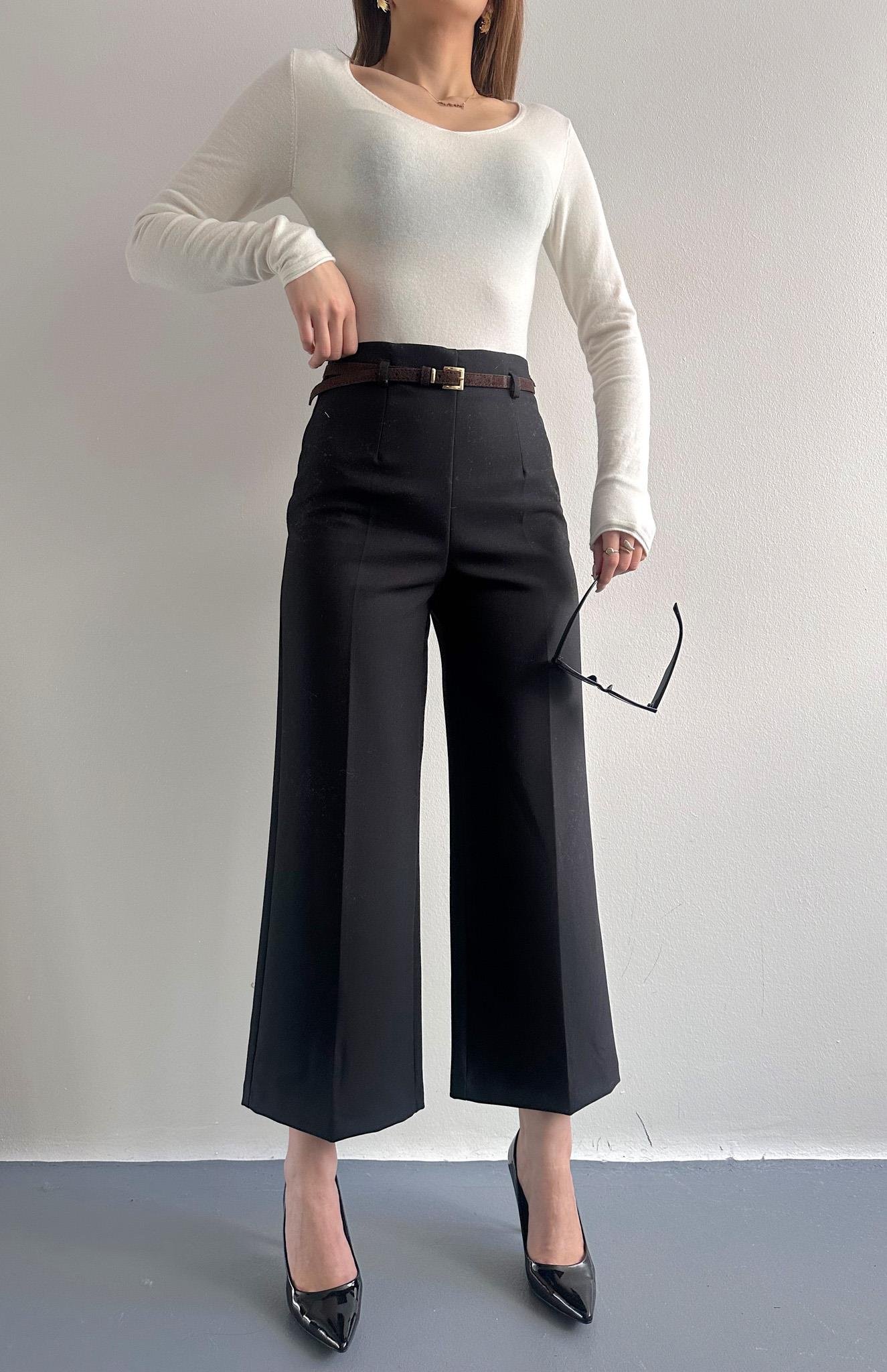 Kemerli Culotte Pantolon SİYAH