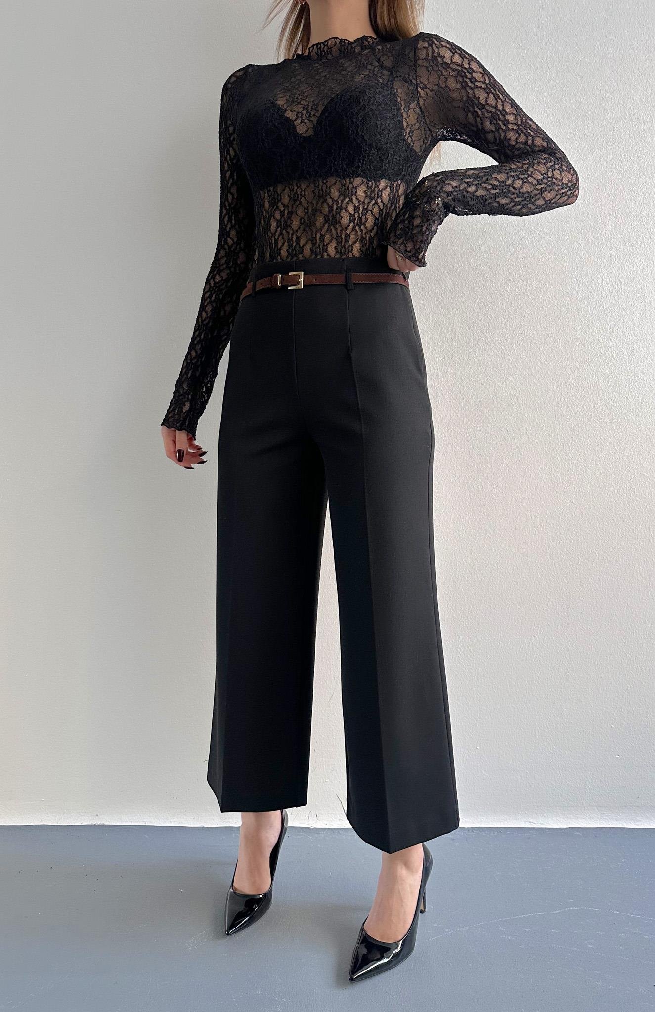 Kemerli Culotte Pantolon SİYAH