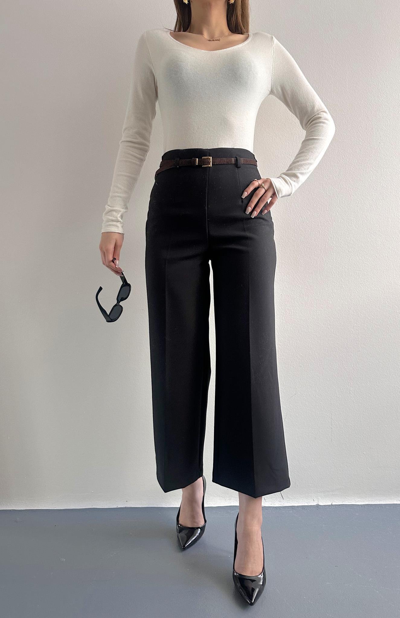 Kemerli Culotte Pantolon SİYAH