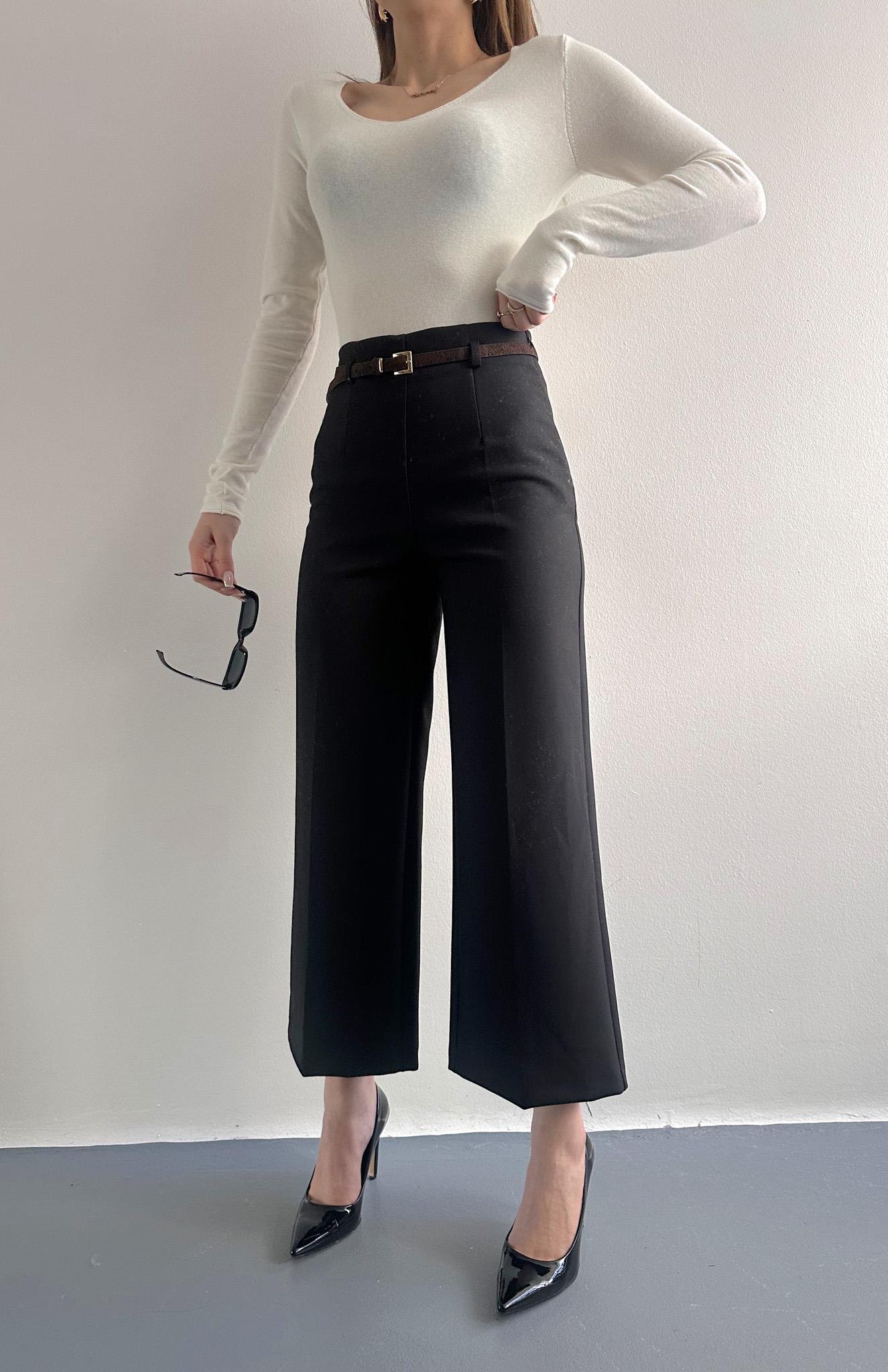 Kemerli Culotte Pantolon SİYAH