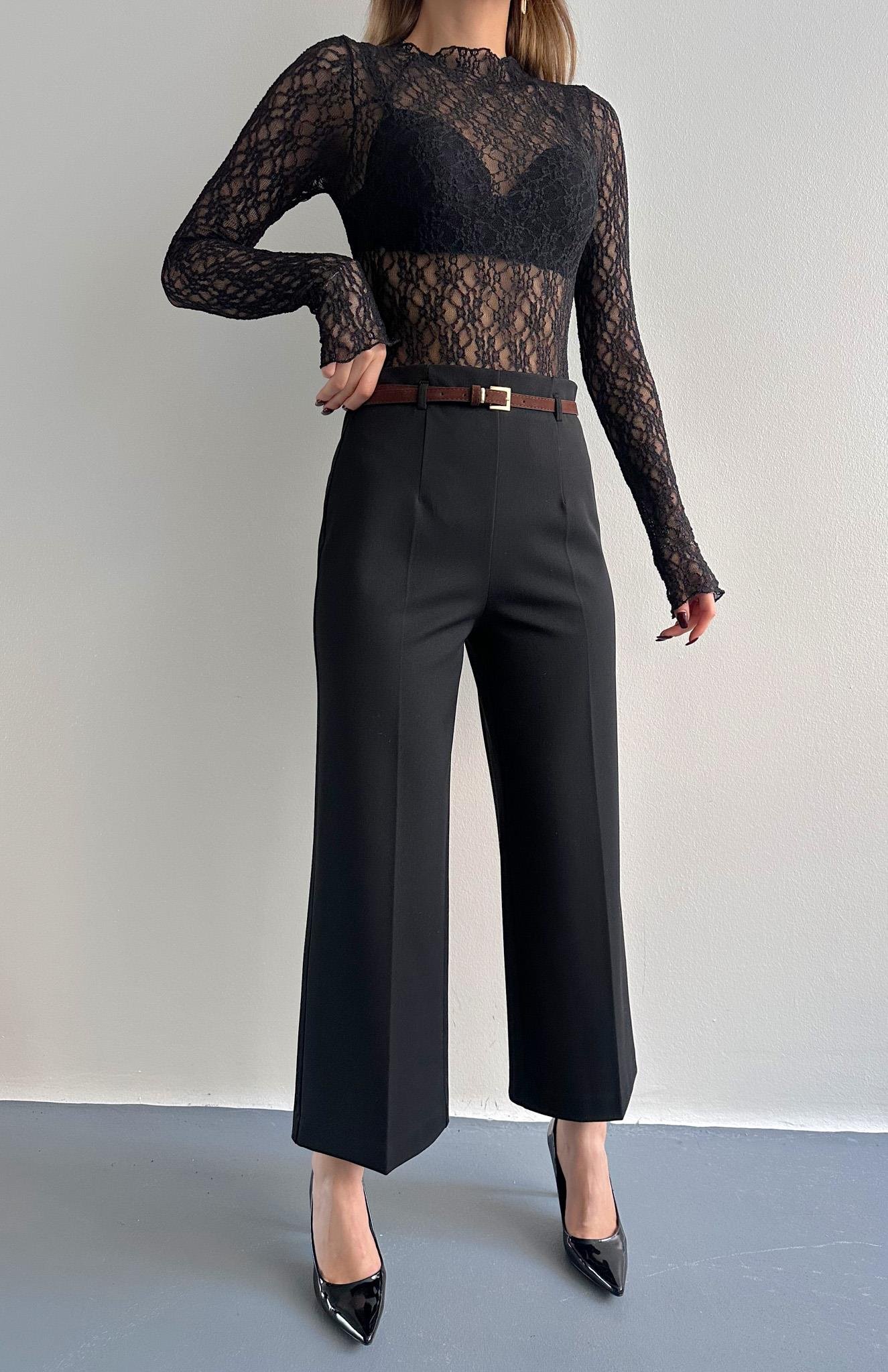 Kemerli Culotte Pantolon SİYAH