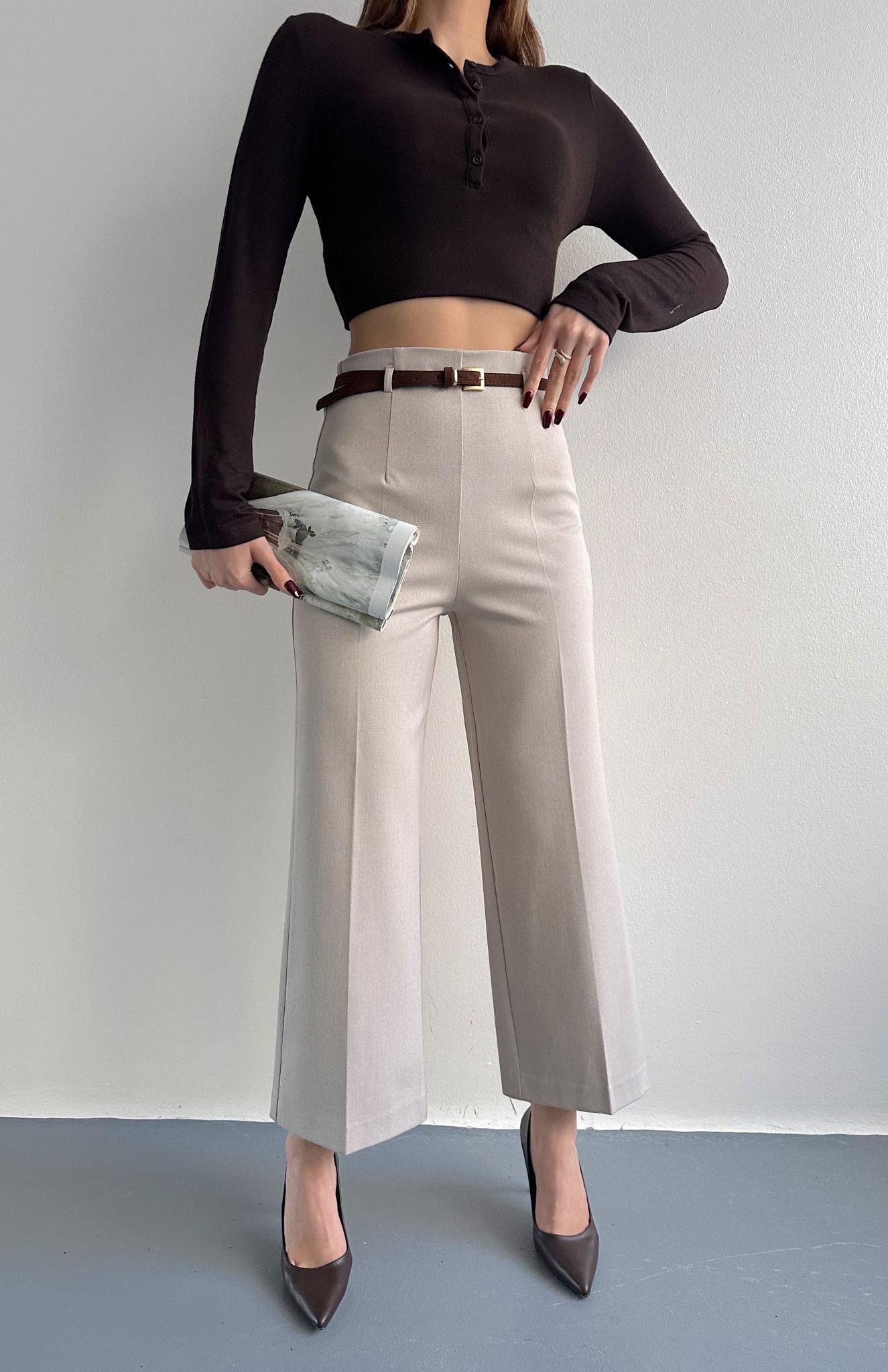 Kemerli Culotte Pantolon TAŞ