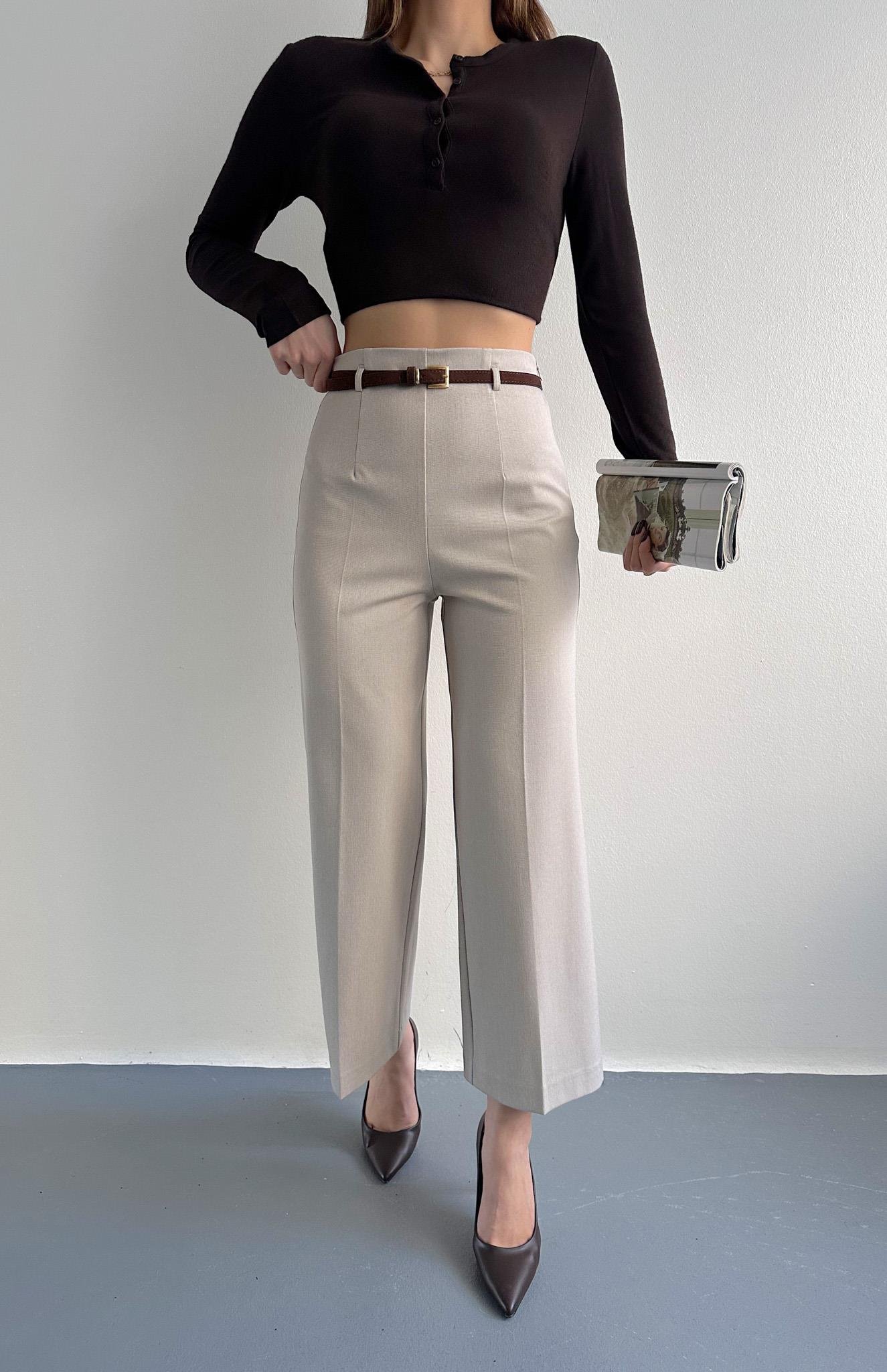 Kemerli Culotte Pantolon TAŞ