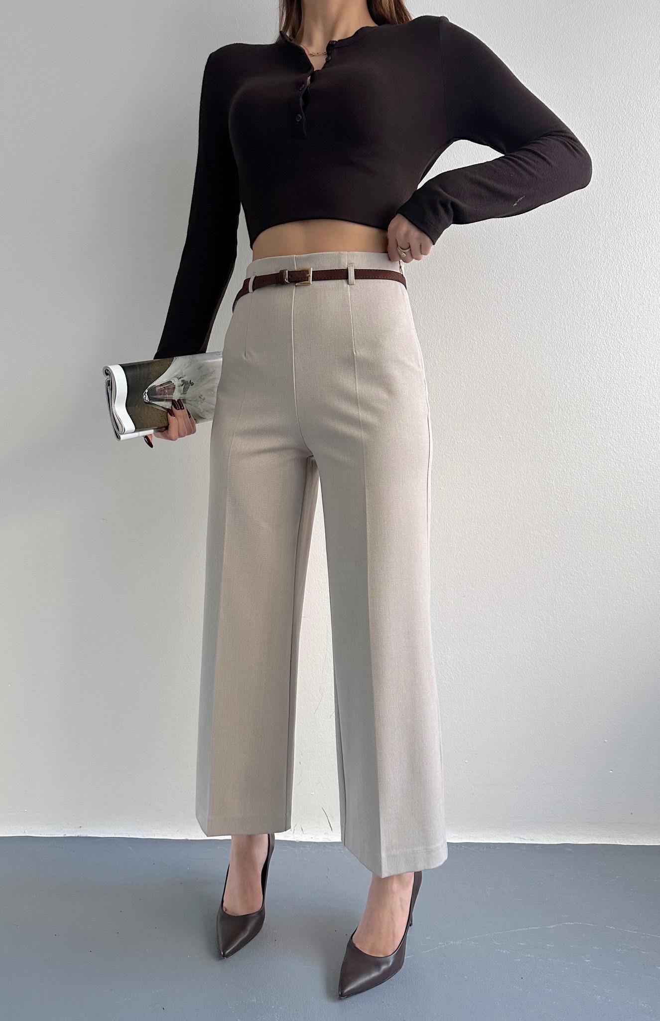 Kemerli Culotte Pantolon TAŞ