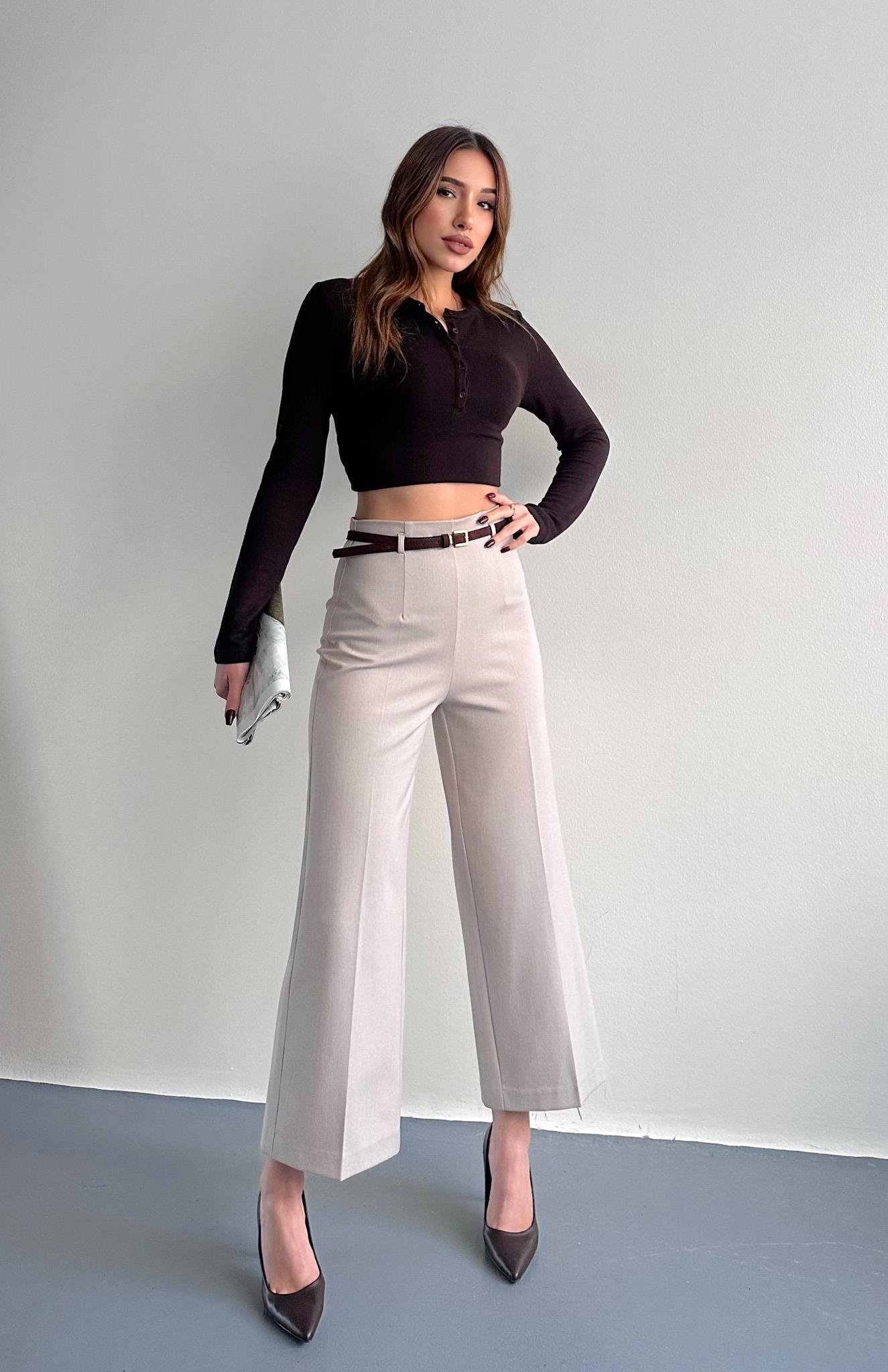 Kemerli Culotte Pantolon TAŞ