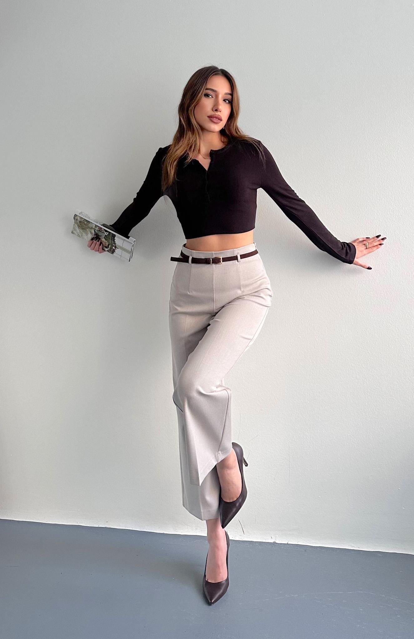 Kemerli Culotte Pantolon TAŞ