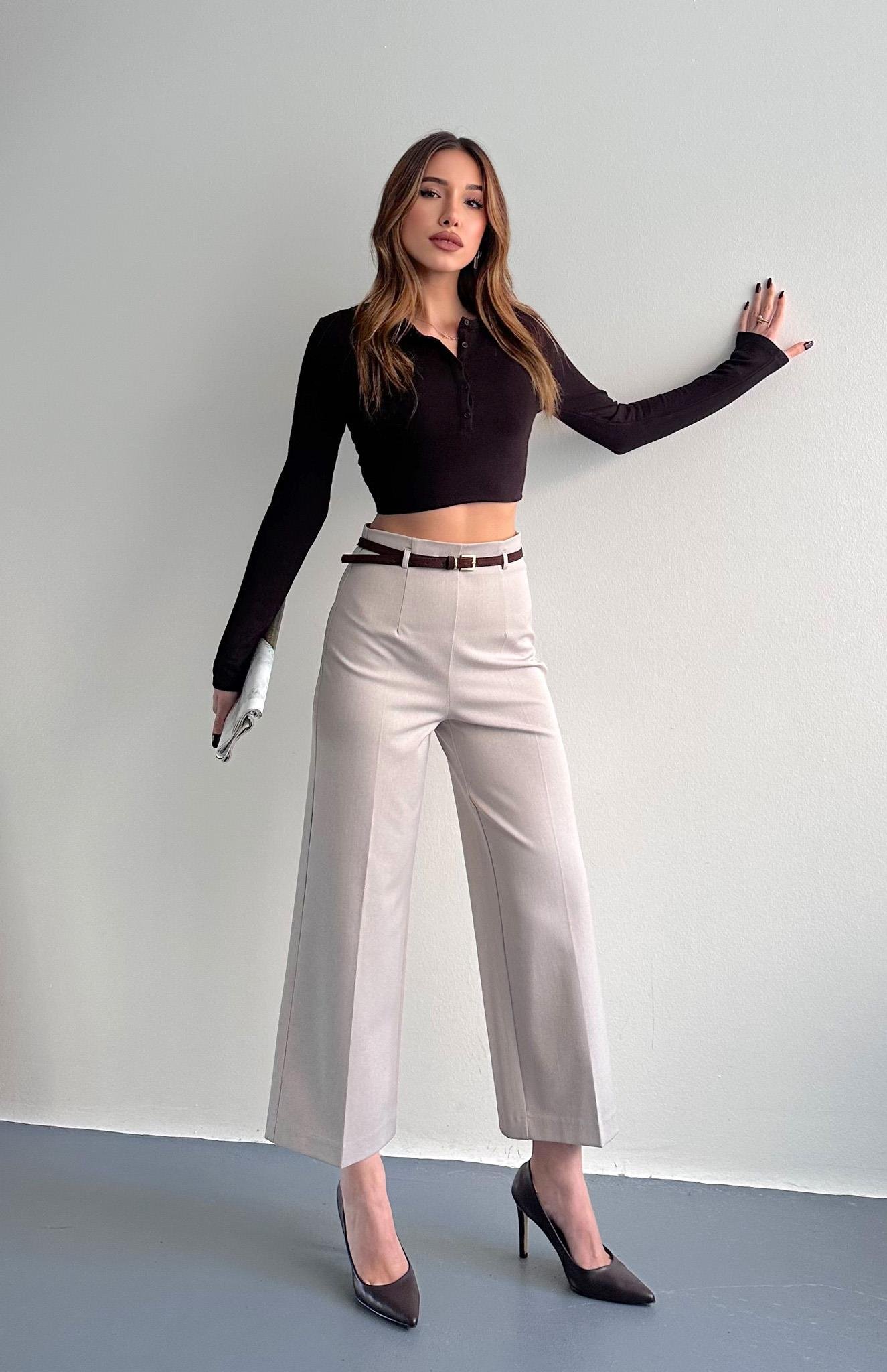 Kemerli Culotte Pantolon TAŞ