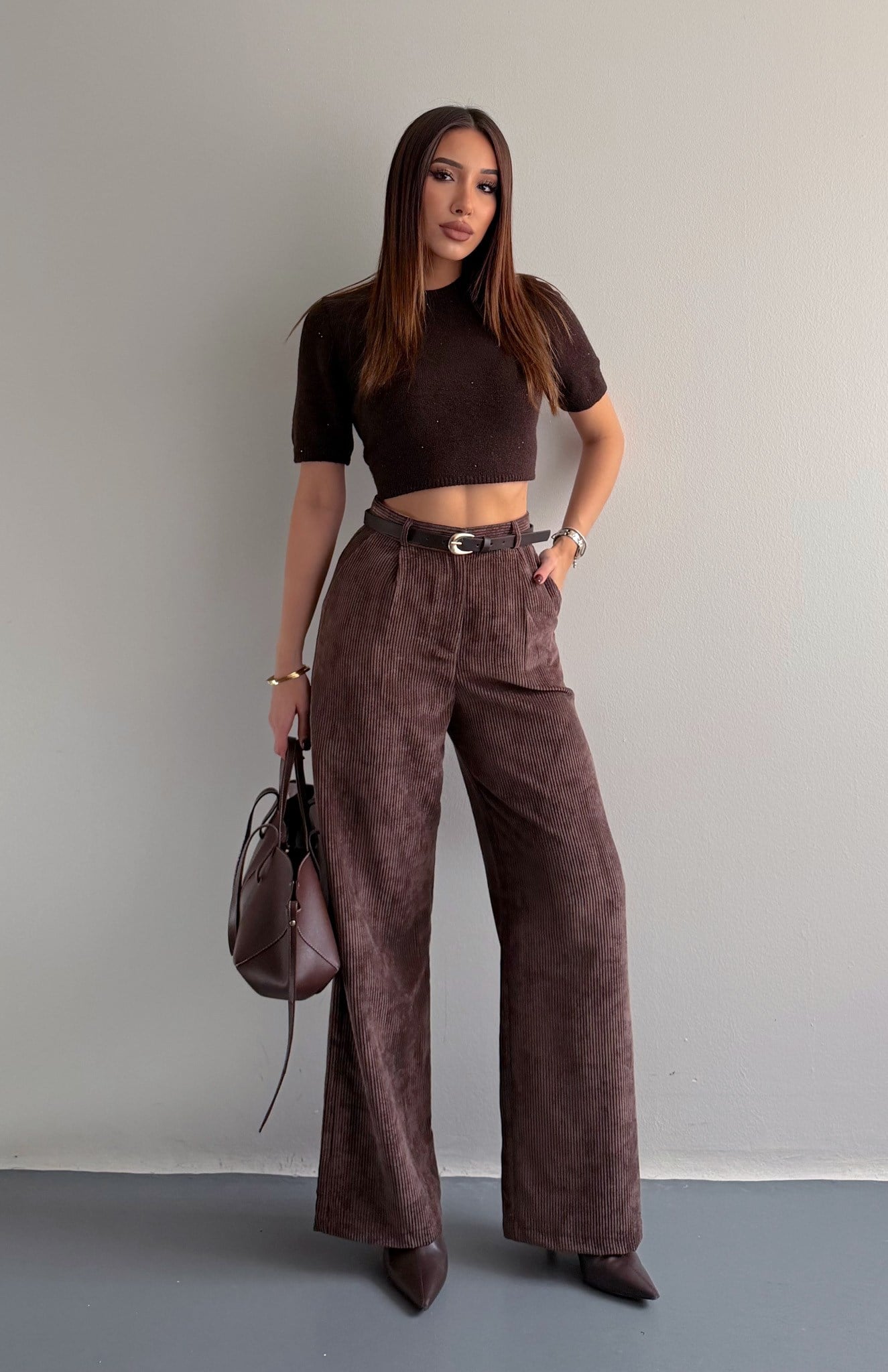 Kemerli Fittilli Pantolon KAHVERENGİ