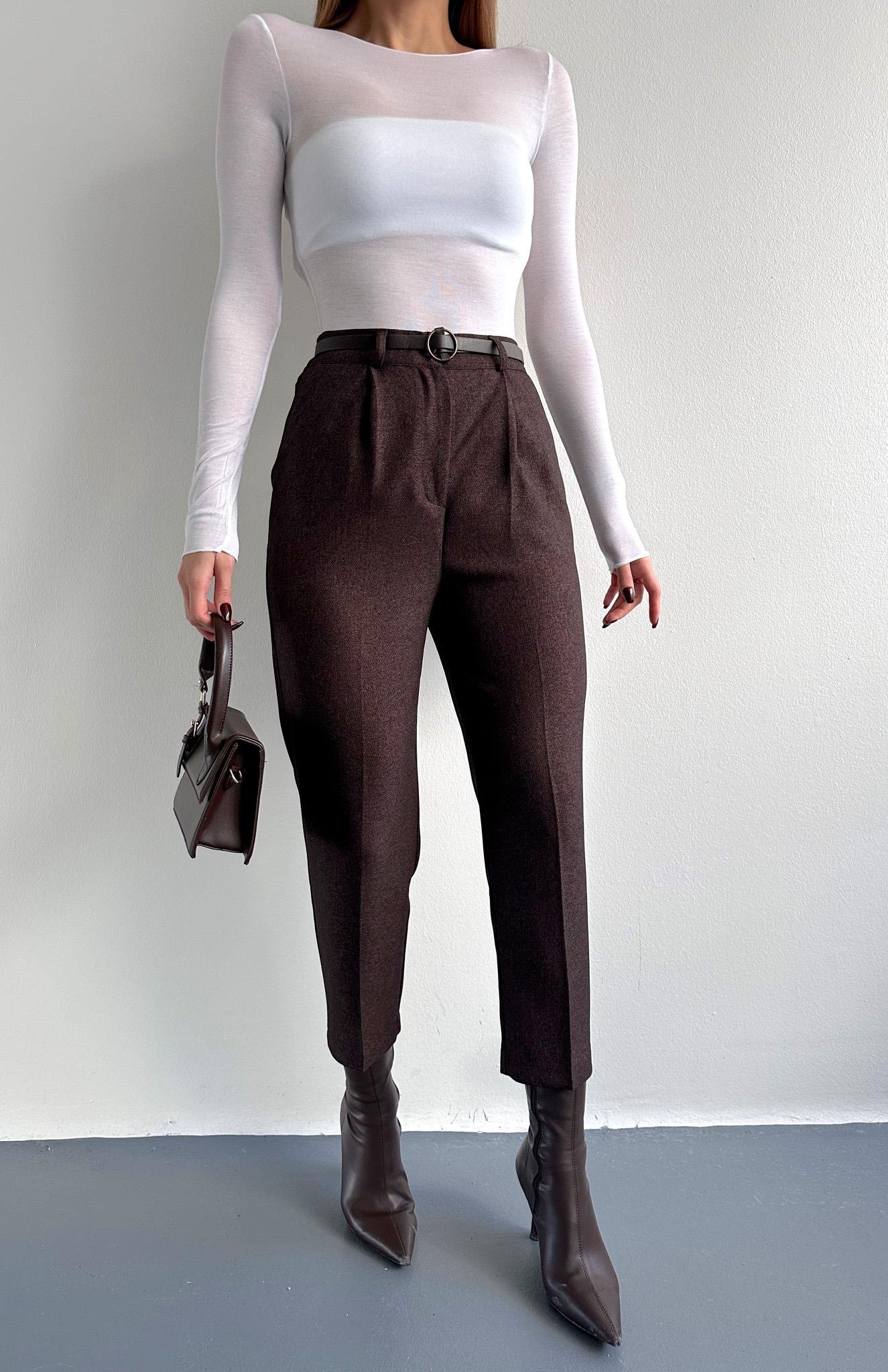 Kemerli Havuç Pantolon KOYU KAHVE