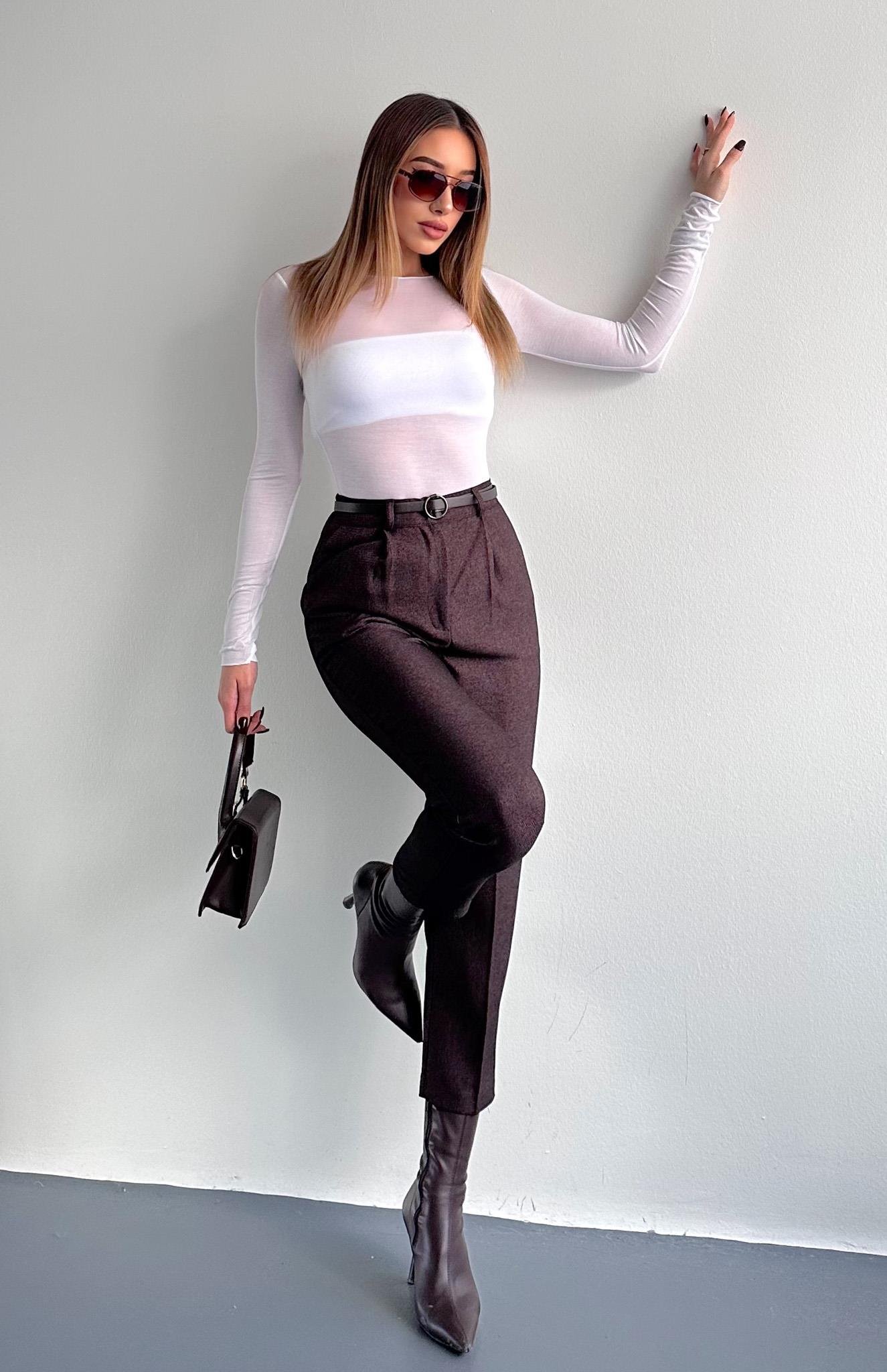 Kemerli Havuç Pantolon KOYU KAHVE