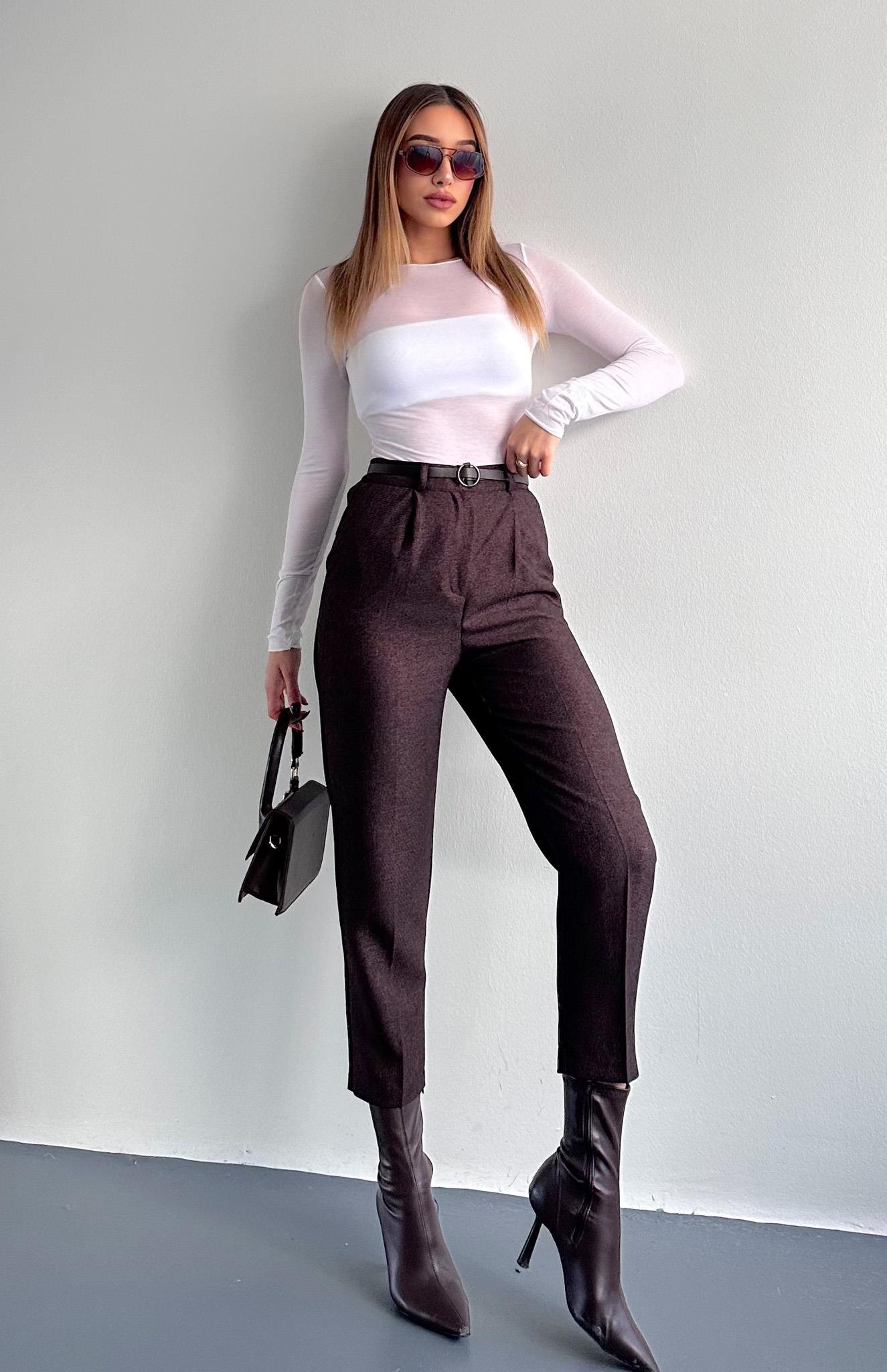 Kemerli Havuç Pantolon KOYU KAHVE