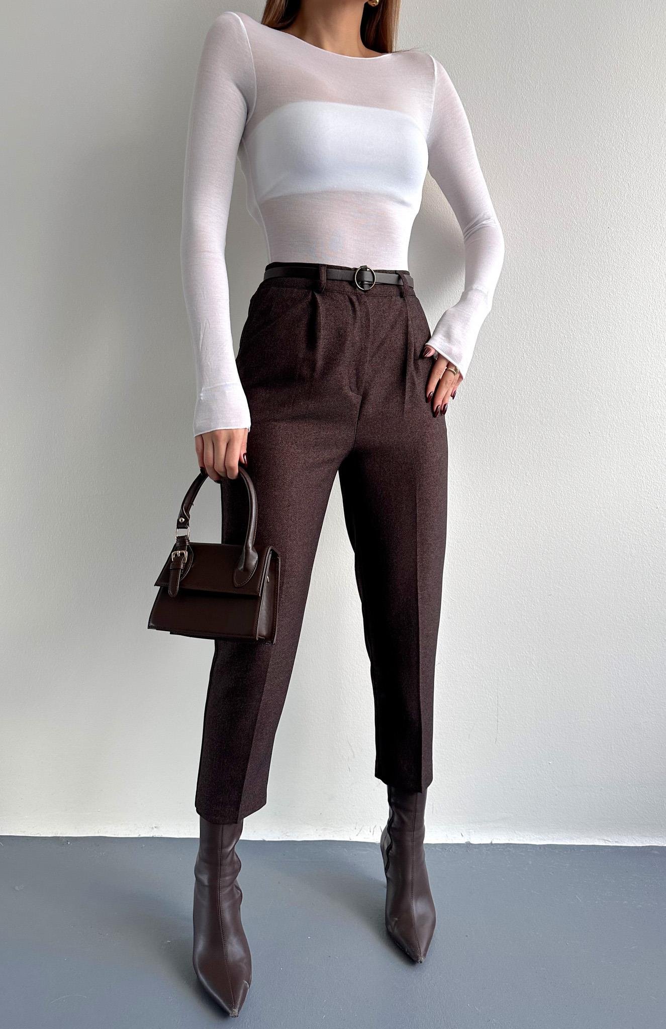 Kemerli Havuç Pantolon KOYU KAHVE