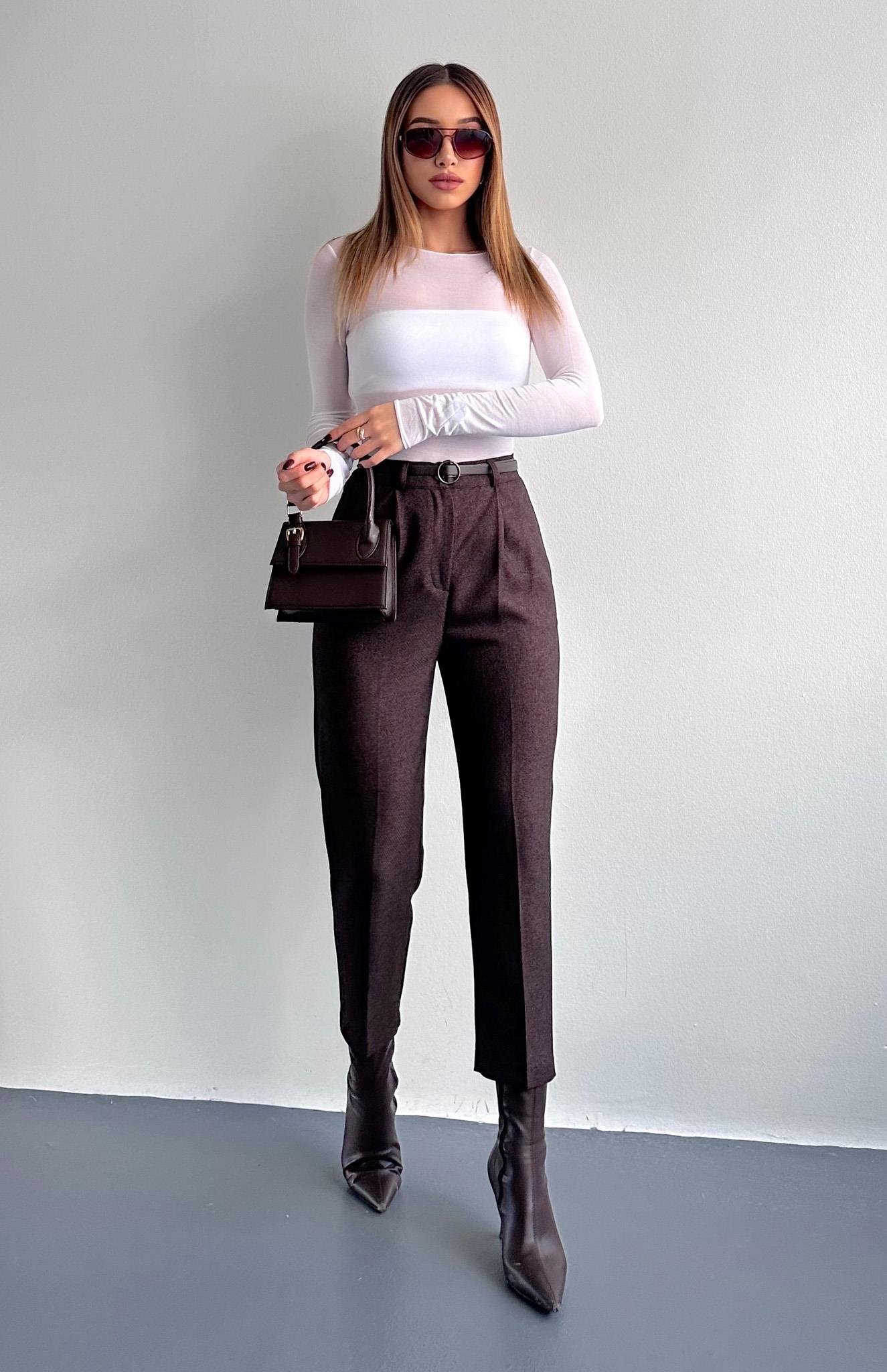 Kemerli Havuç Pantolon KOYU KAHVE