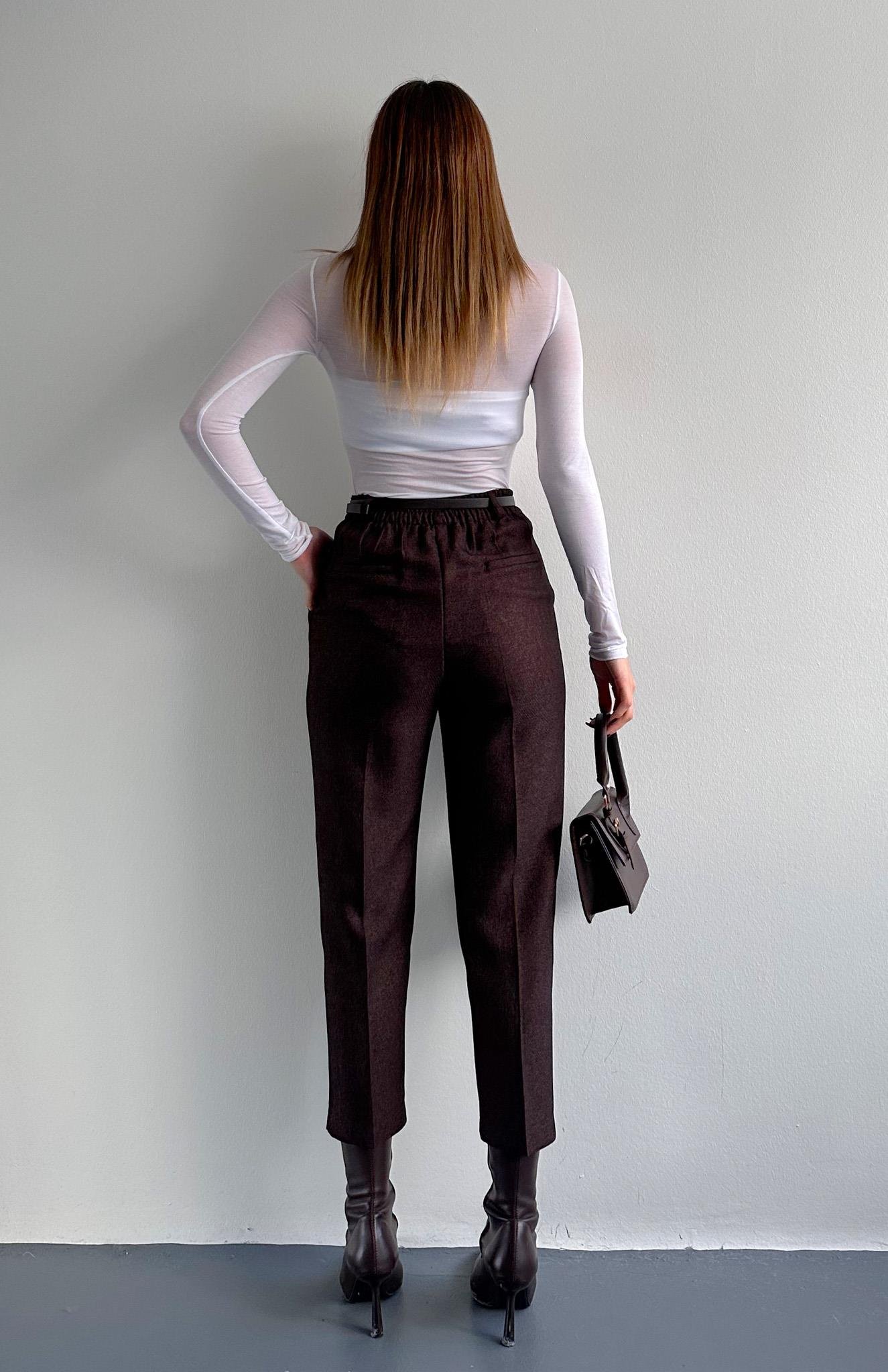 Kemerli Havuç Pantolon KOYU KAHVE