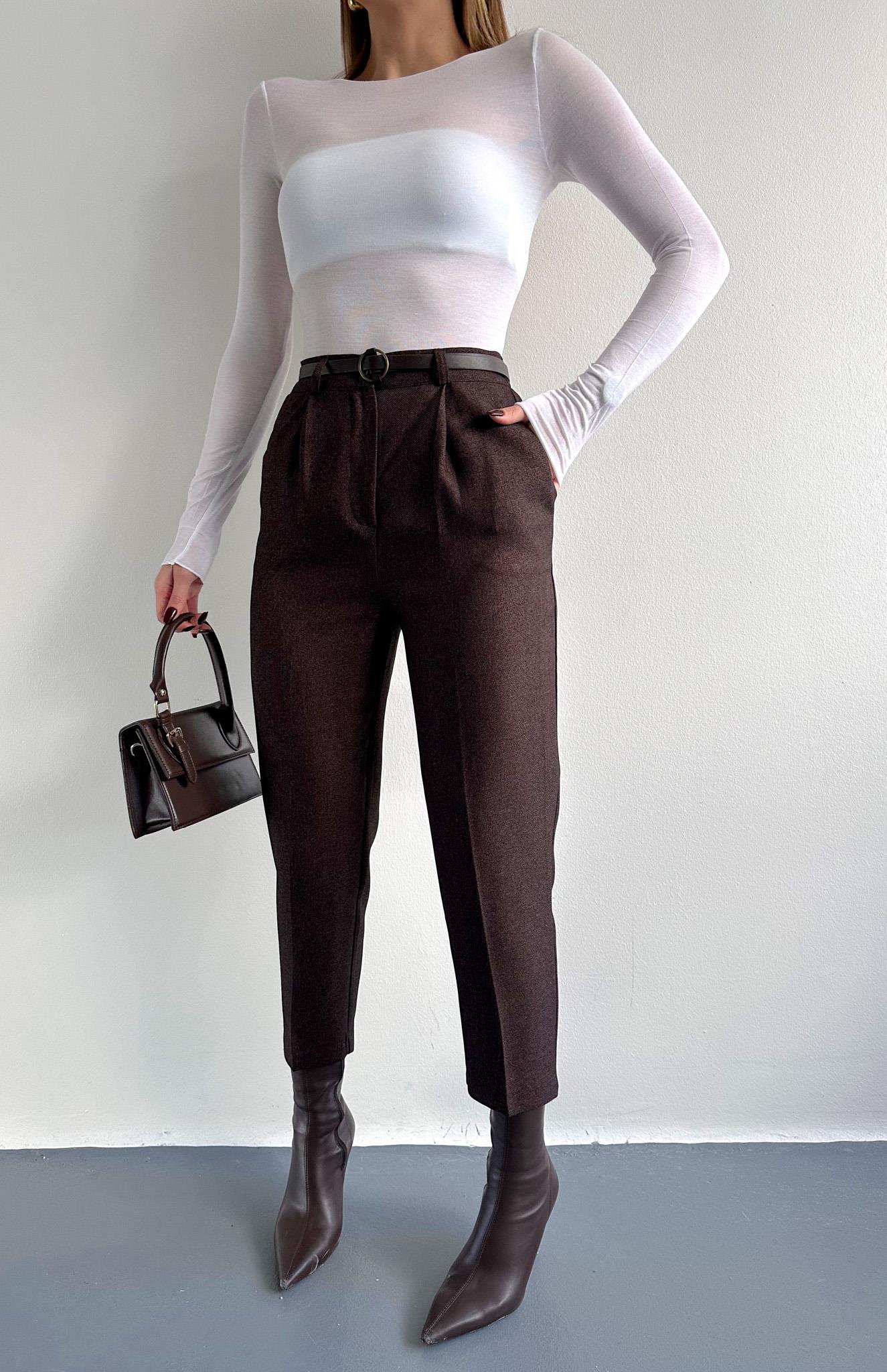 Kemerli Havuç Pantolon KOYU KAHVE
