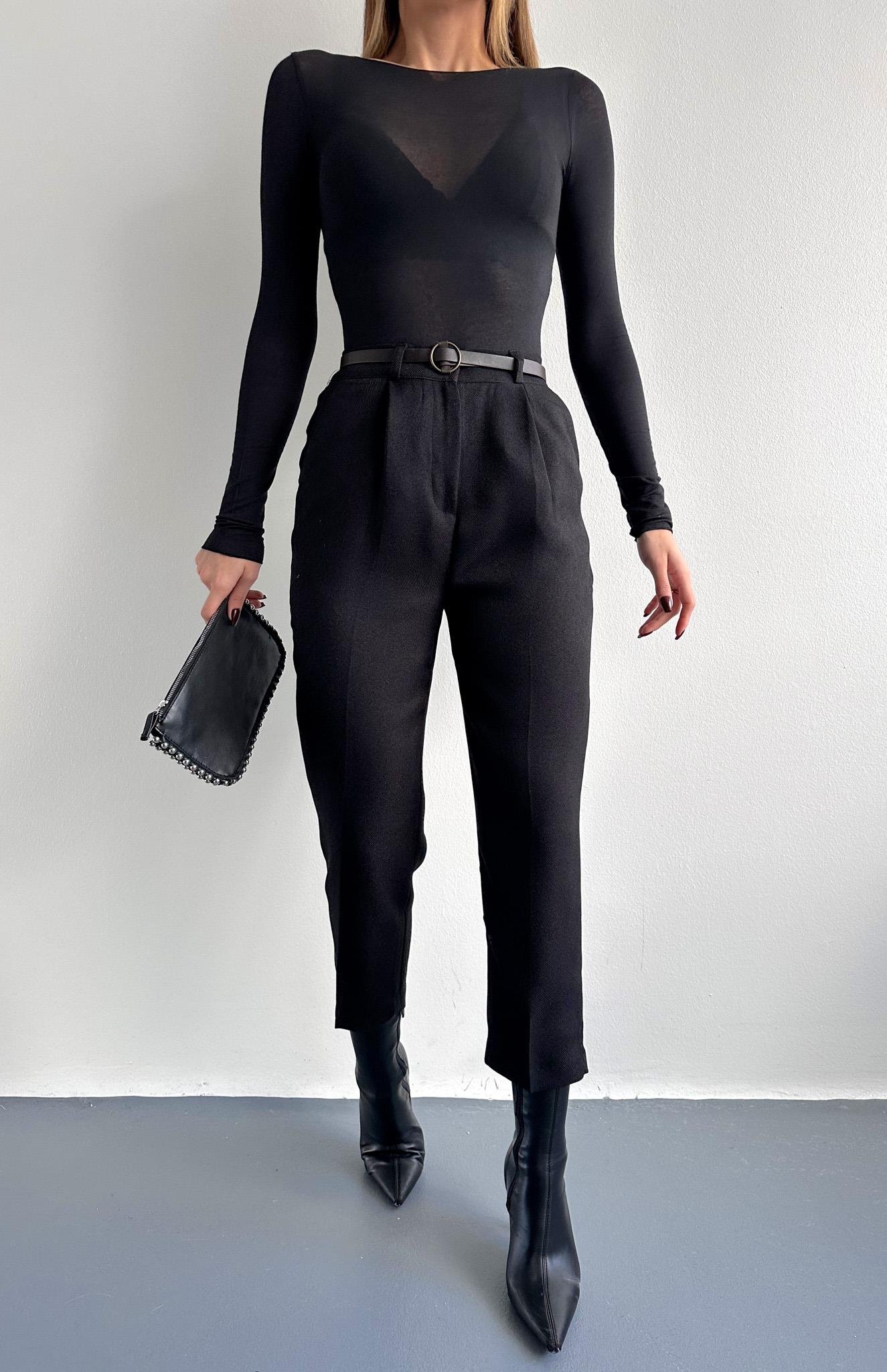 Kemerli Havuç Pantolon SİYAH