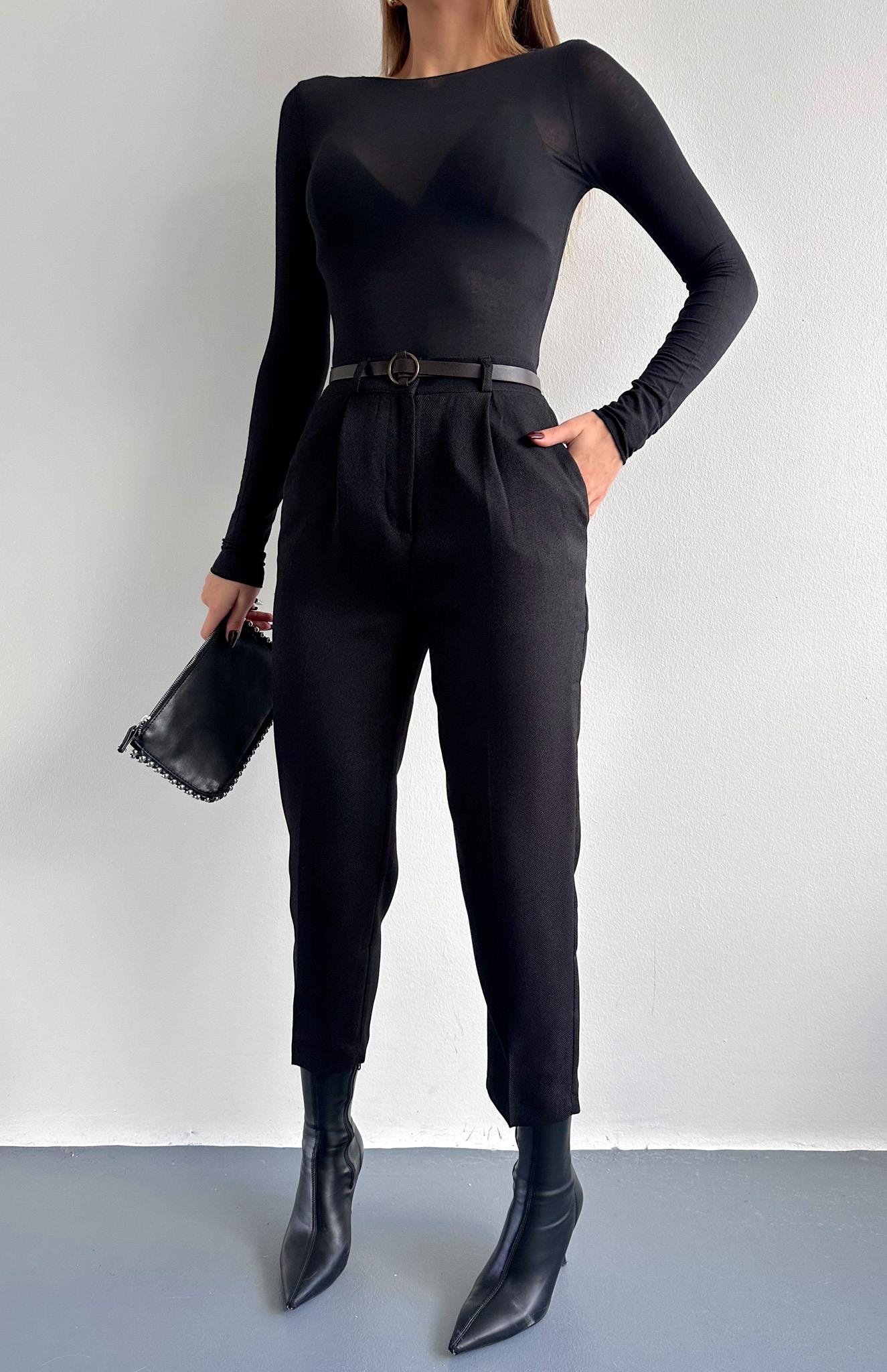 Kemerli Havuç Pantolon SİYAH