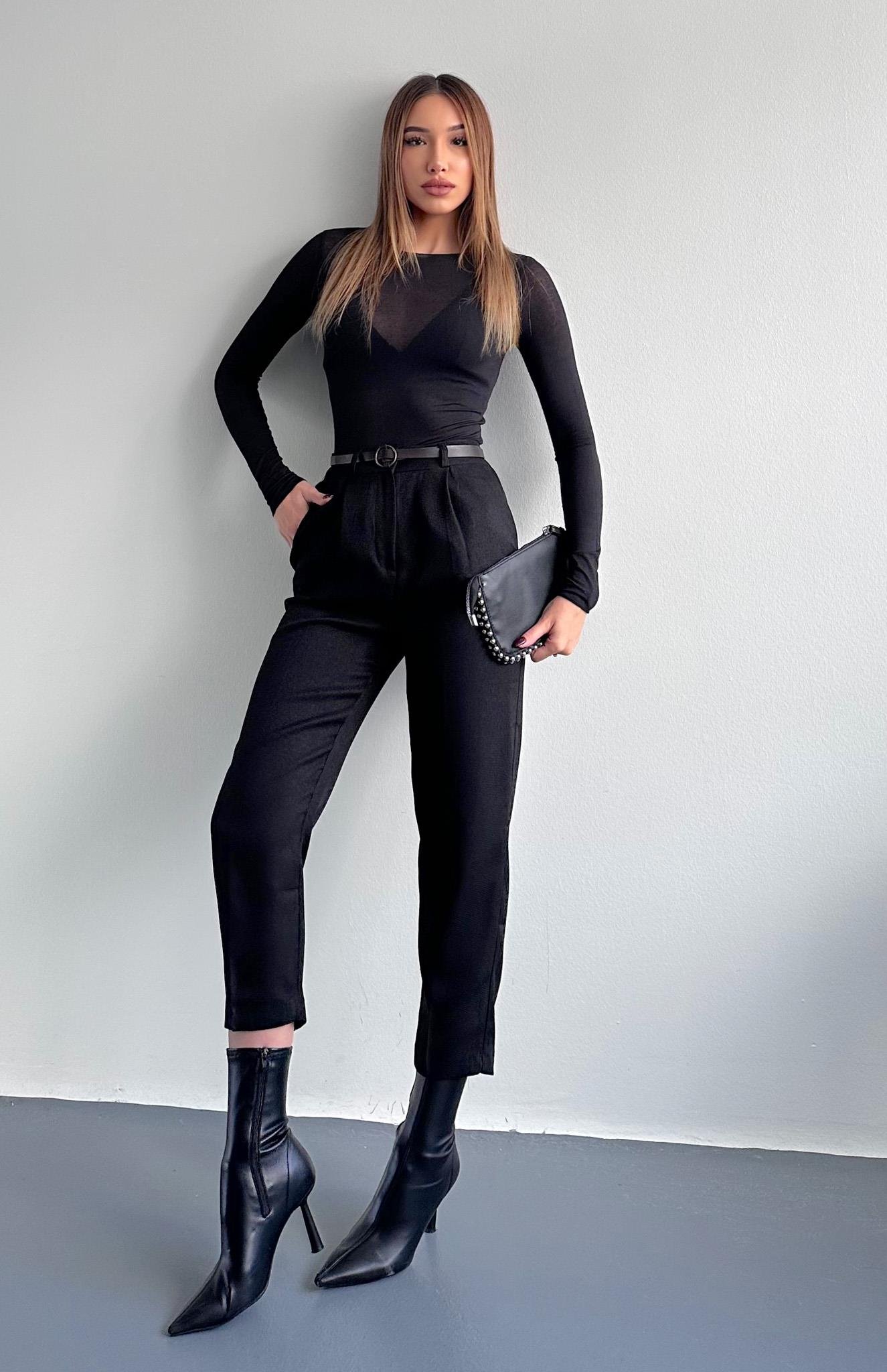 Kemerli Havuç Pantolon SİYAH