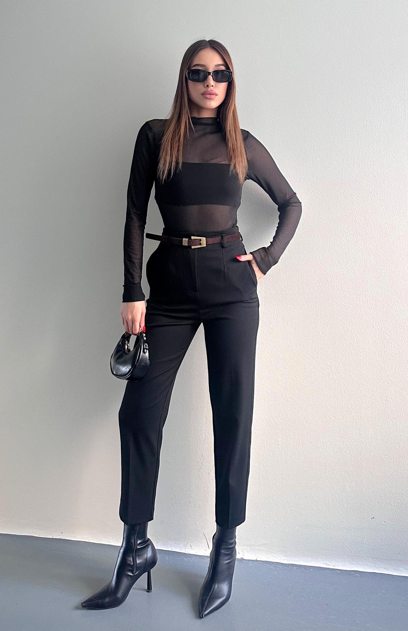 Kemerli Yüksek Bel Pantolon SİYAH