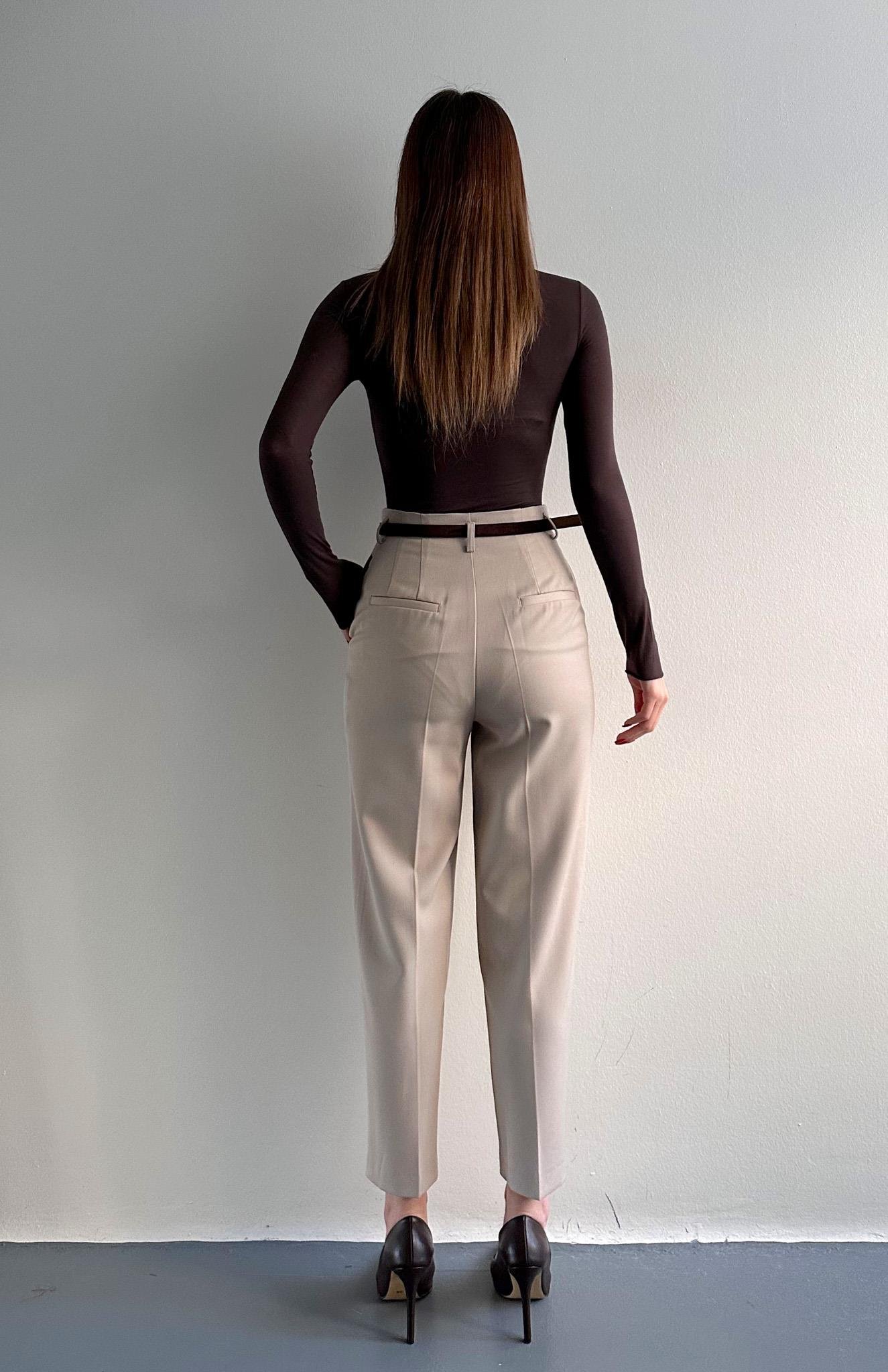 Kemerli Yüksek Bel Pantolon TAŞ