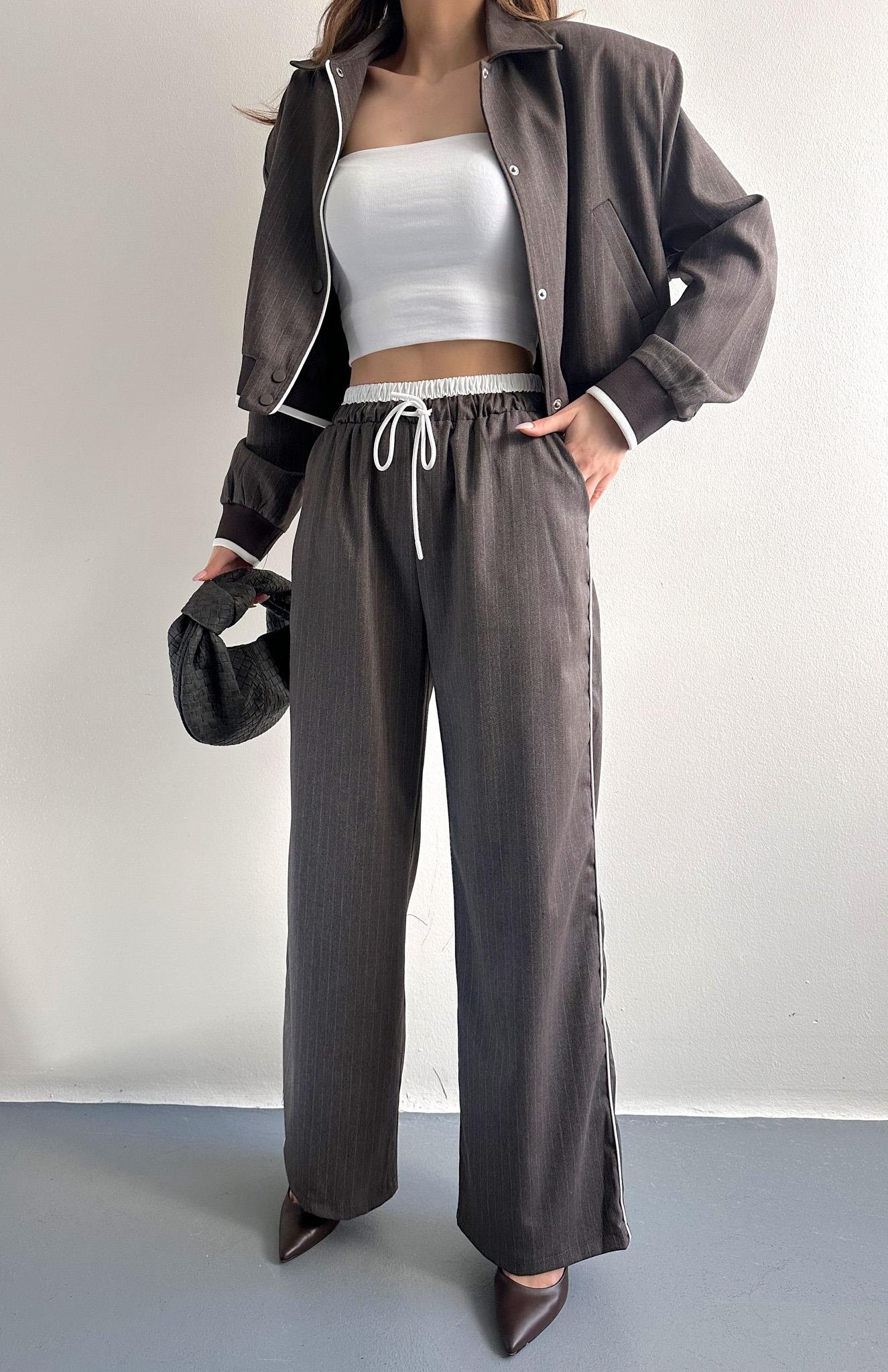 Kontrast Detaylı Pantolon KAHVERENGİ