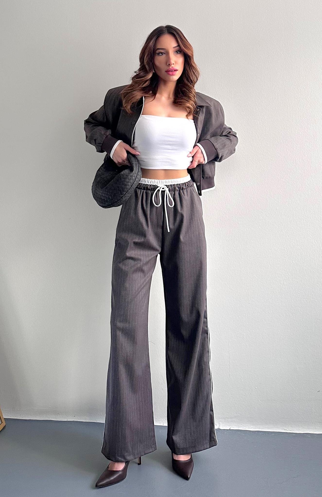 Kontrast Detaylı Pantolon KAHVERENGİ