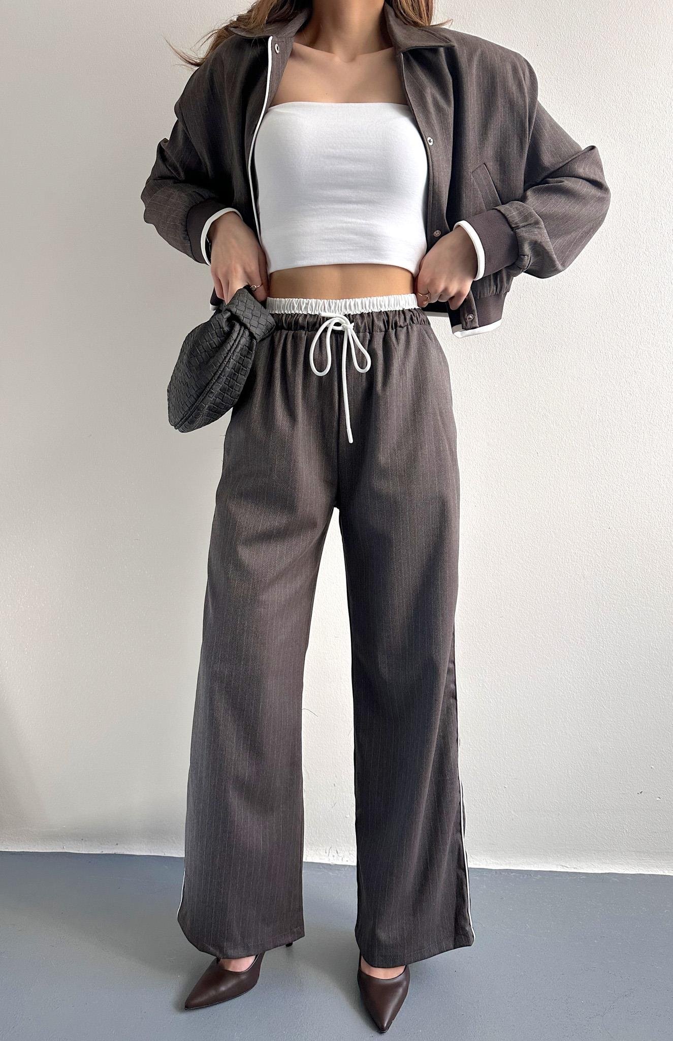 Kontrast Detaylı Pantolon KAHVERENGİ