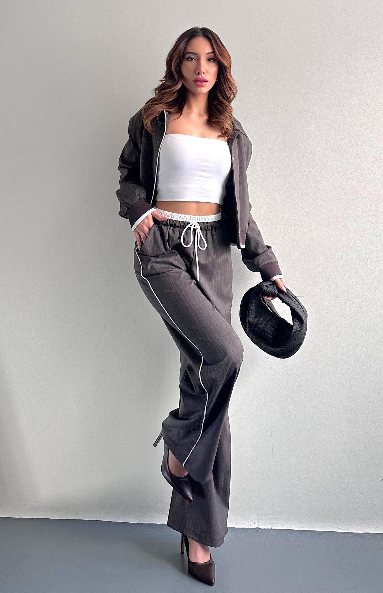 Kontrast Detaylı Pantolon KAHVERENGİ