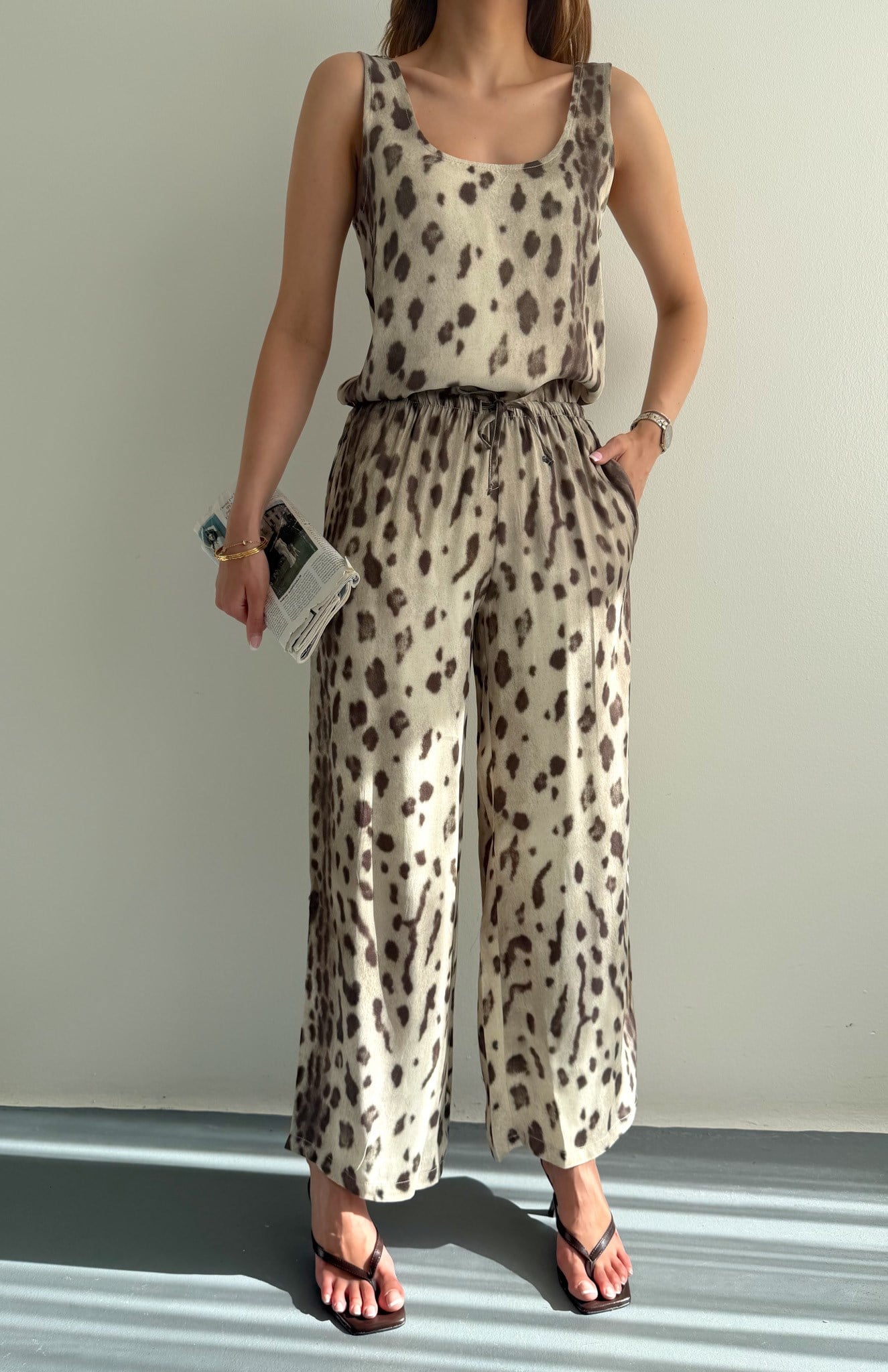 Leopar Desen Pantolon BEJ