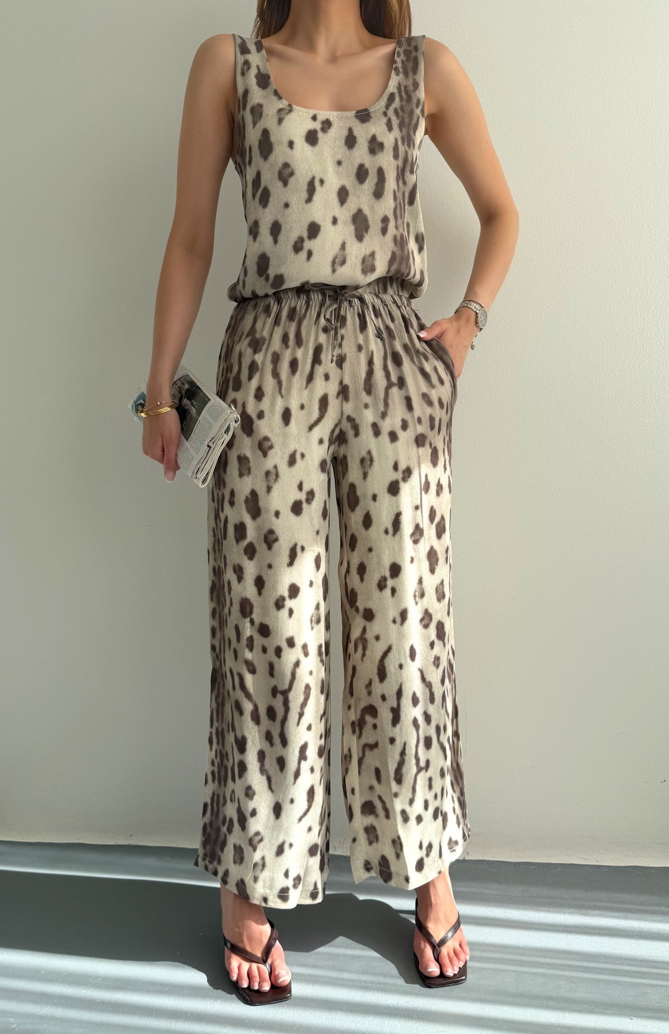 Leopar Desen Pantolon BEJ