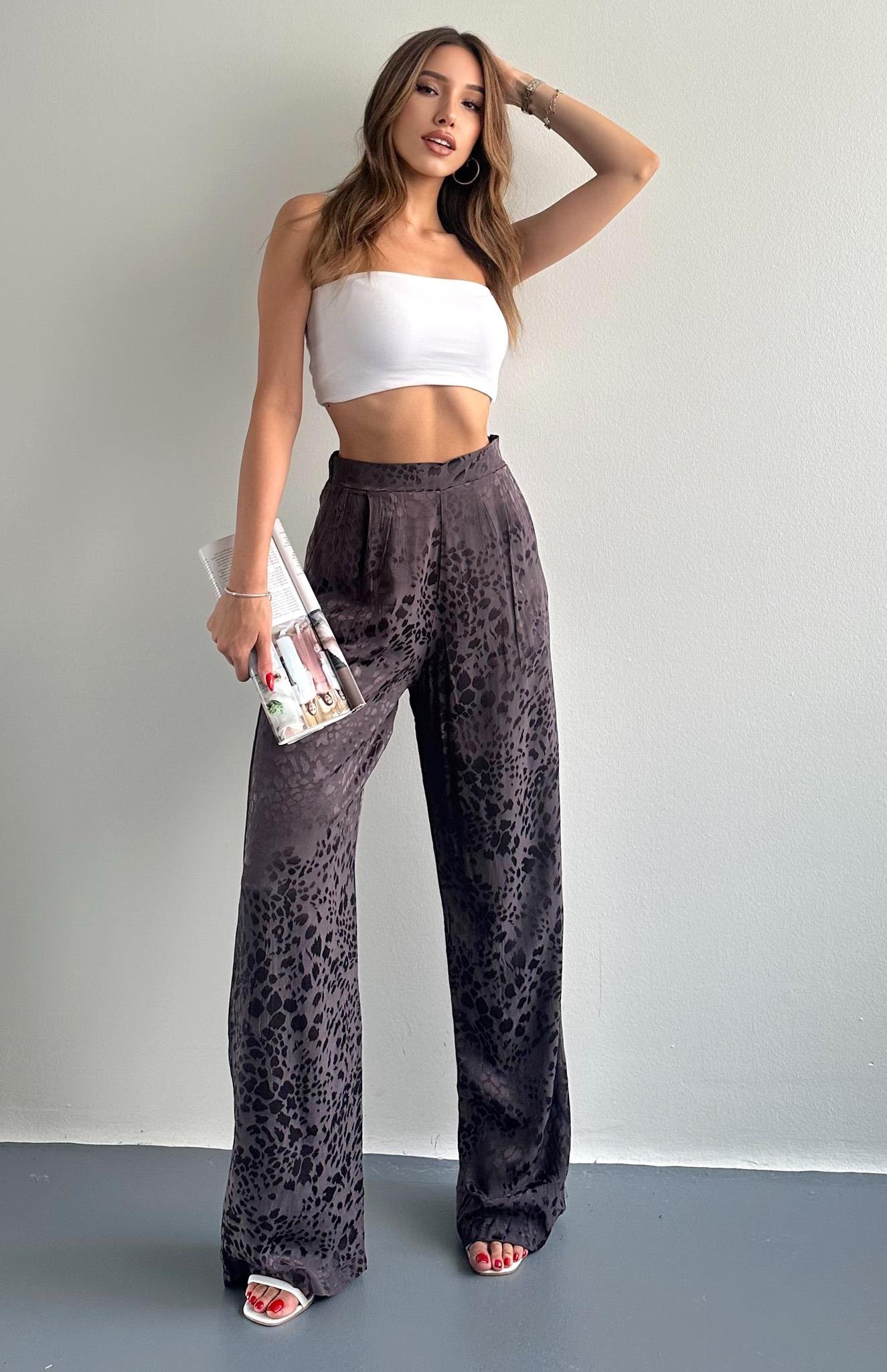 Leopar Desenli Pantolon KAHVERENGİ
